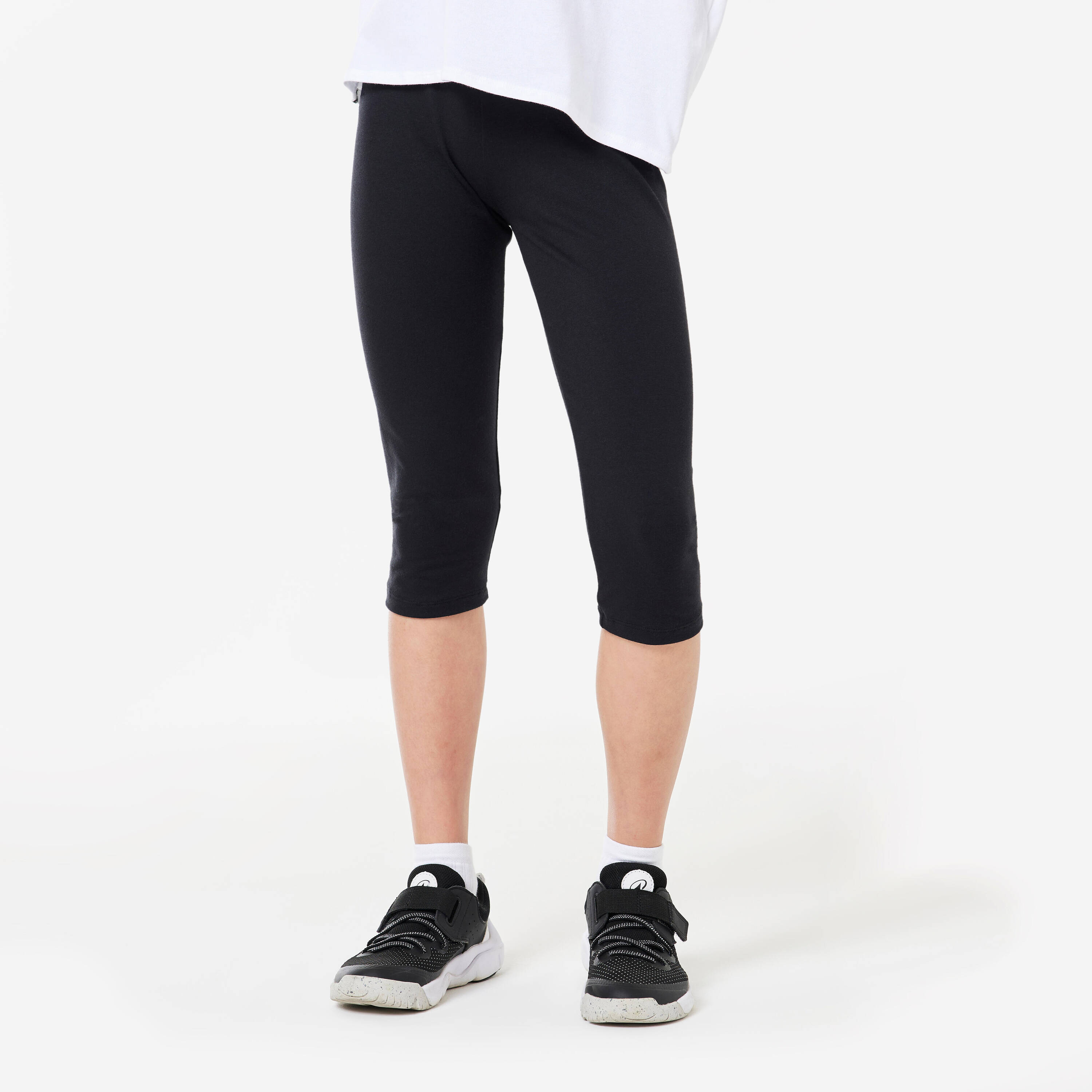 Girls' Basic Cotton Cropped Leggings - Black -  1
