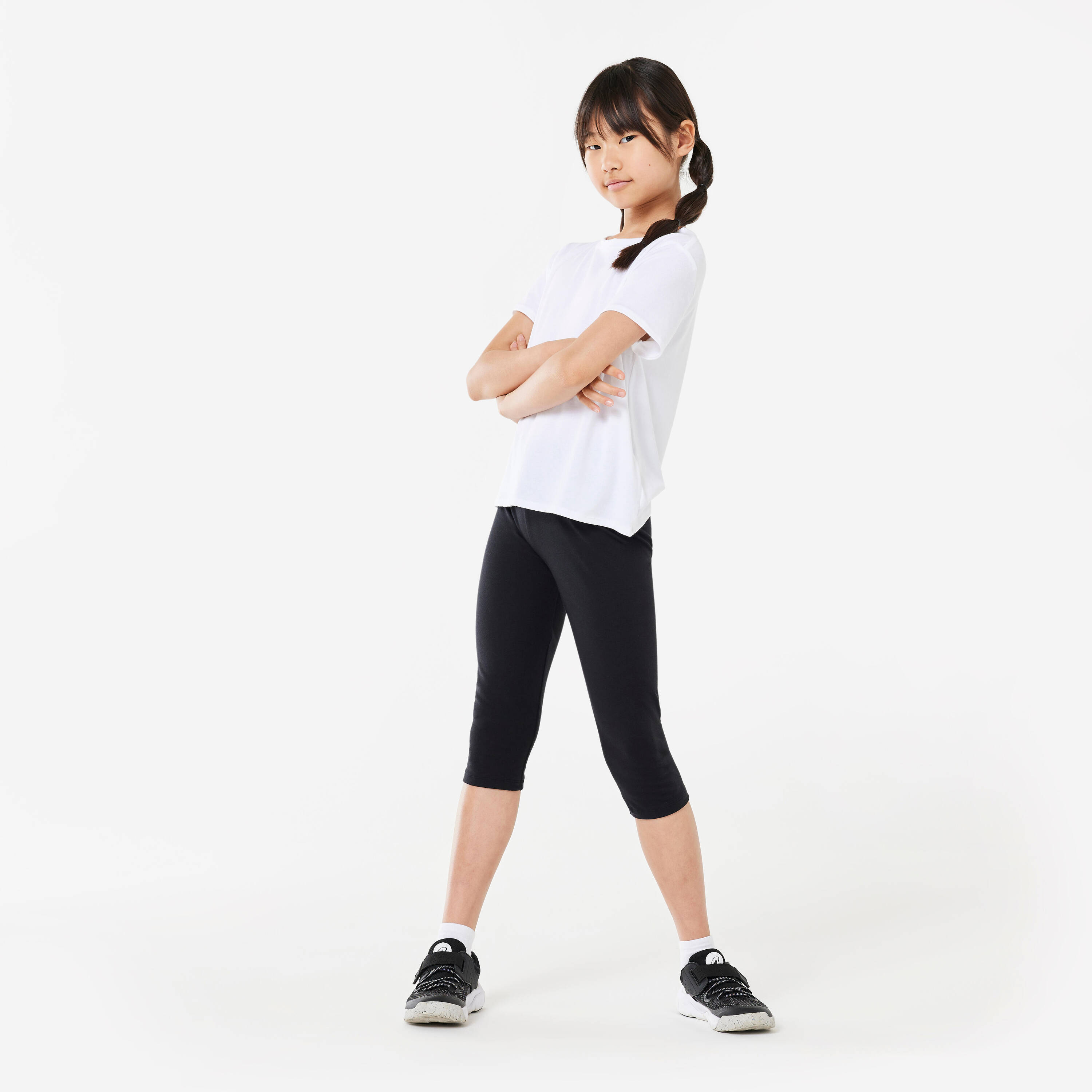 Girls' Basic Cotton Cropped Leggings - Black -  2