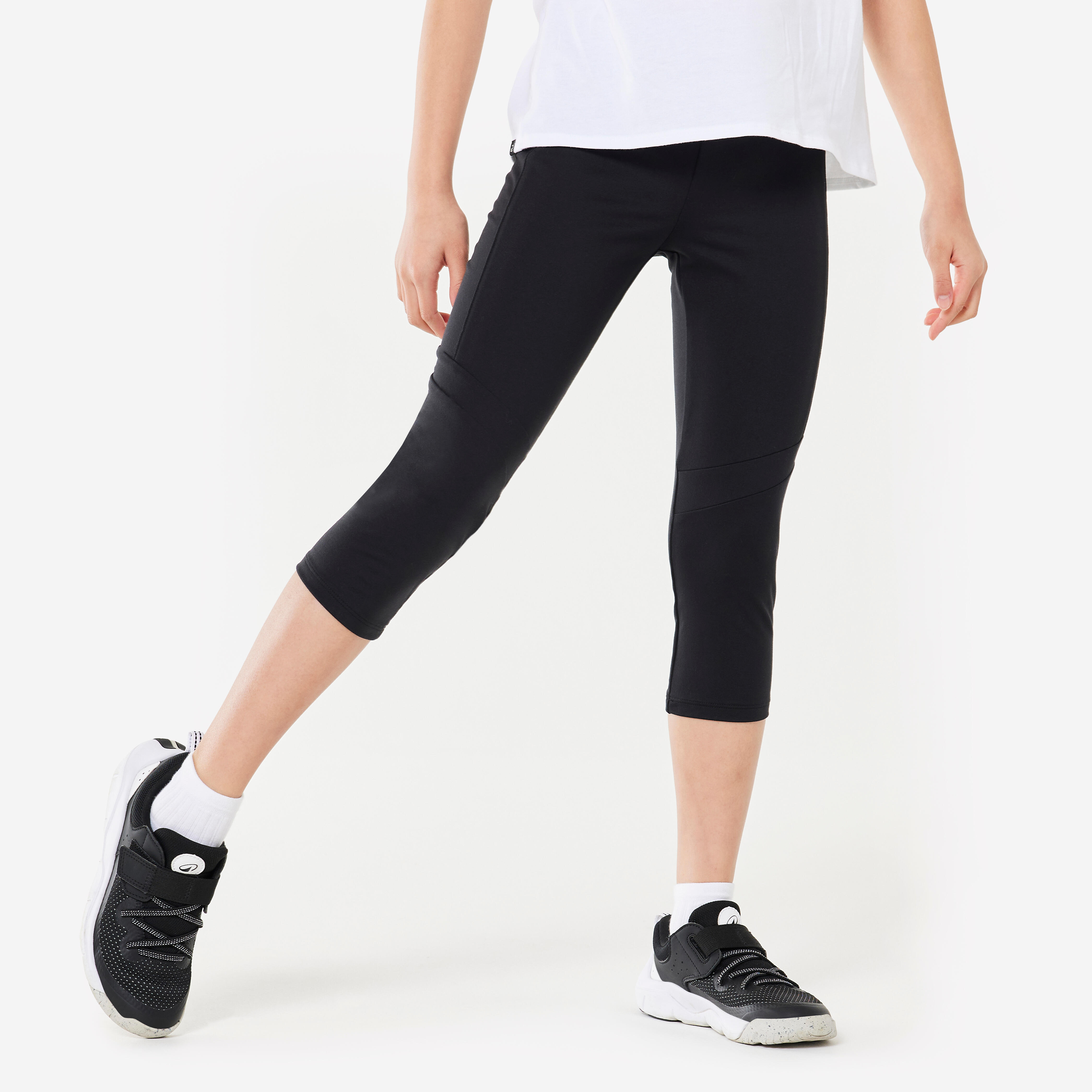 Girls Breathable Cropped Leggings S500 Black Decathlon