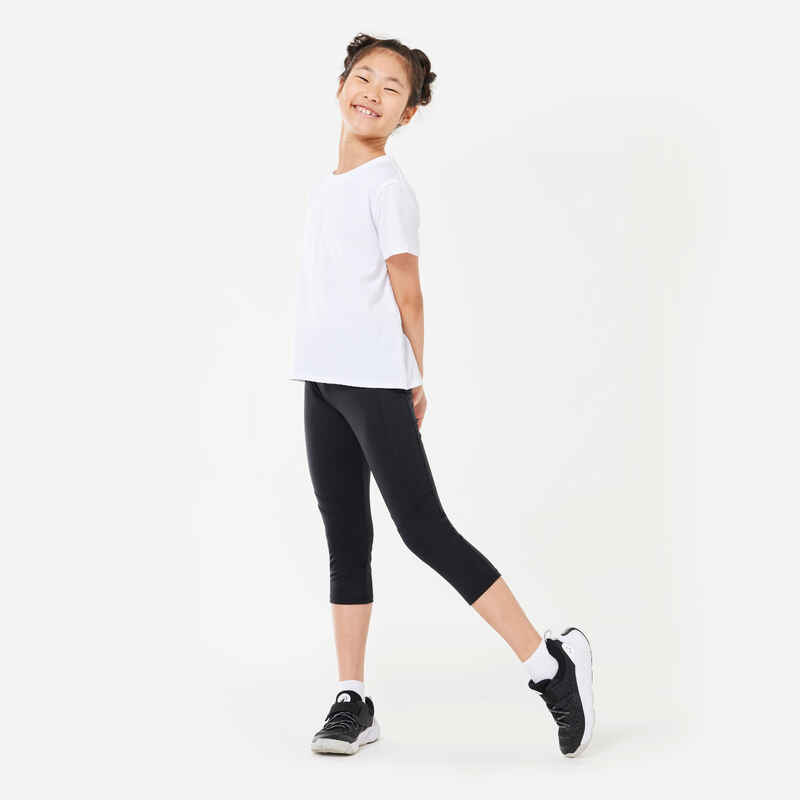 Girls' Breathable Cropped Leggings S500 - Black