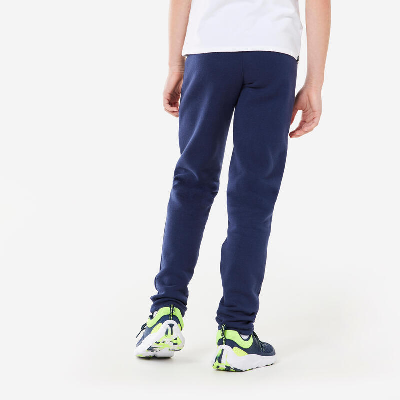 Pantaloni bambino ginnastica 100 regular misto cotone felpati blu