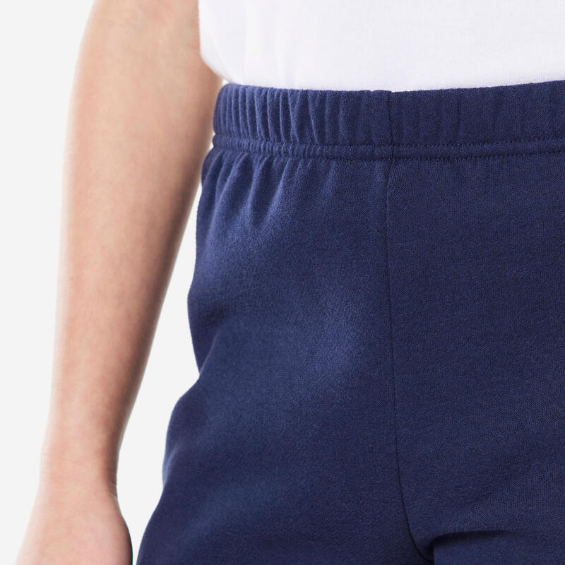 Pantaloni bambino ginnastica 100 regular misto cotone felpati blu