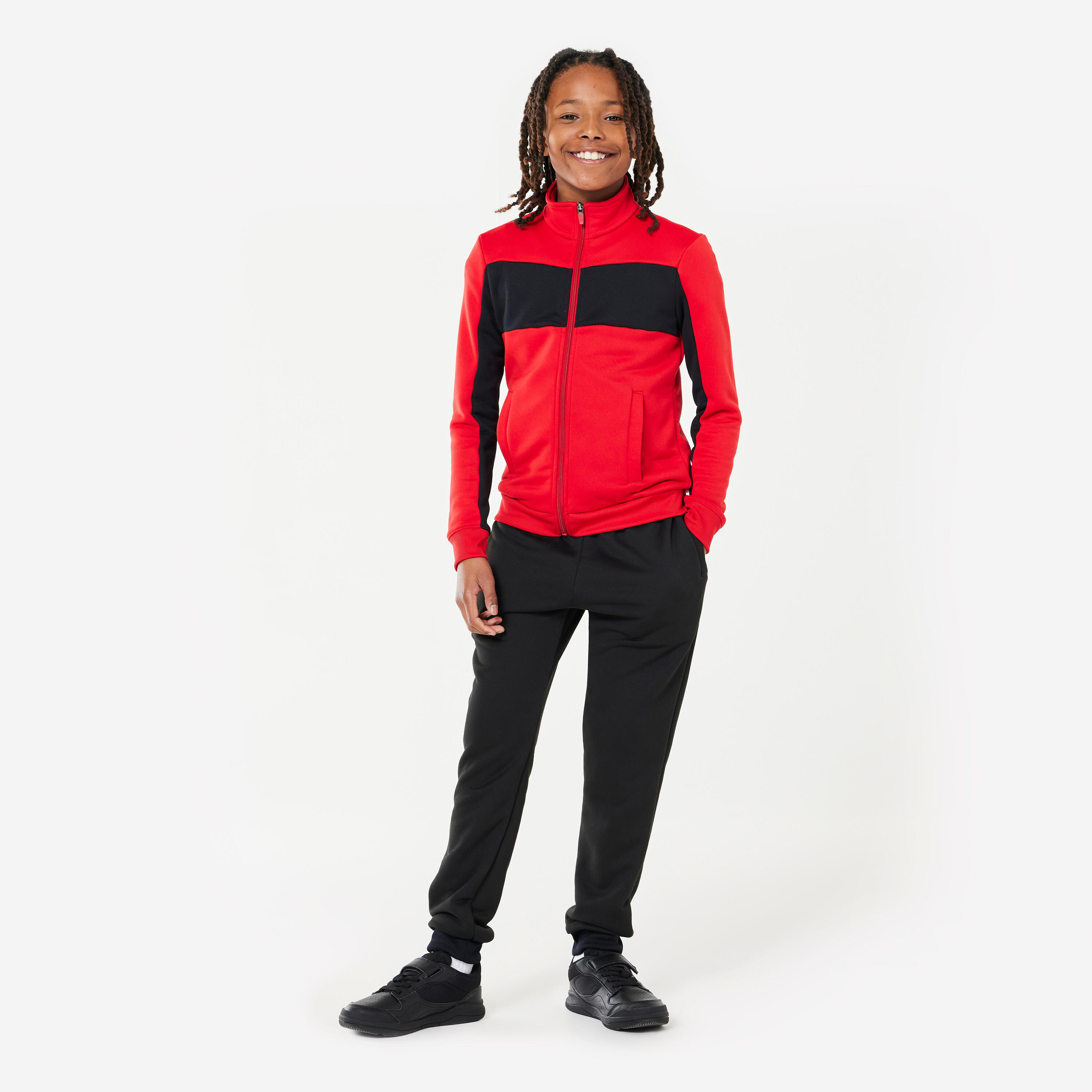 DOMYOS Kids' Unisex Breathable Tracksuit - Red/Black