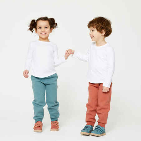 חולצת טי ארוכה דגם 100 לתינוקות/ילדים - לבן