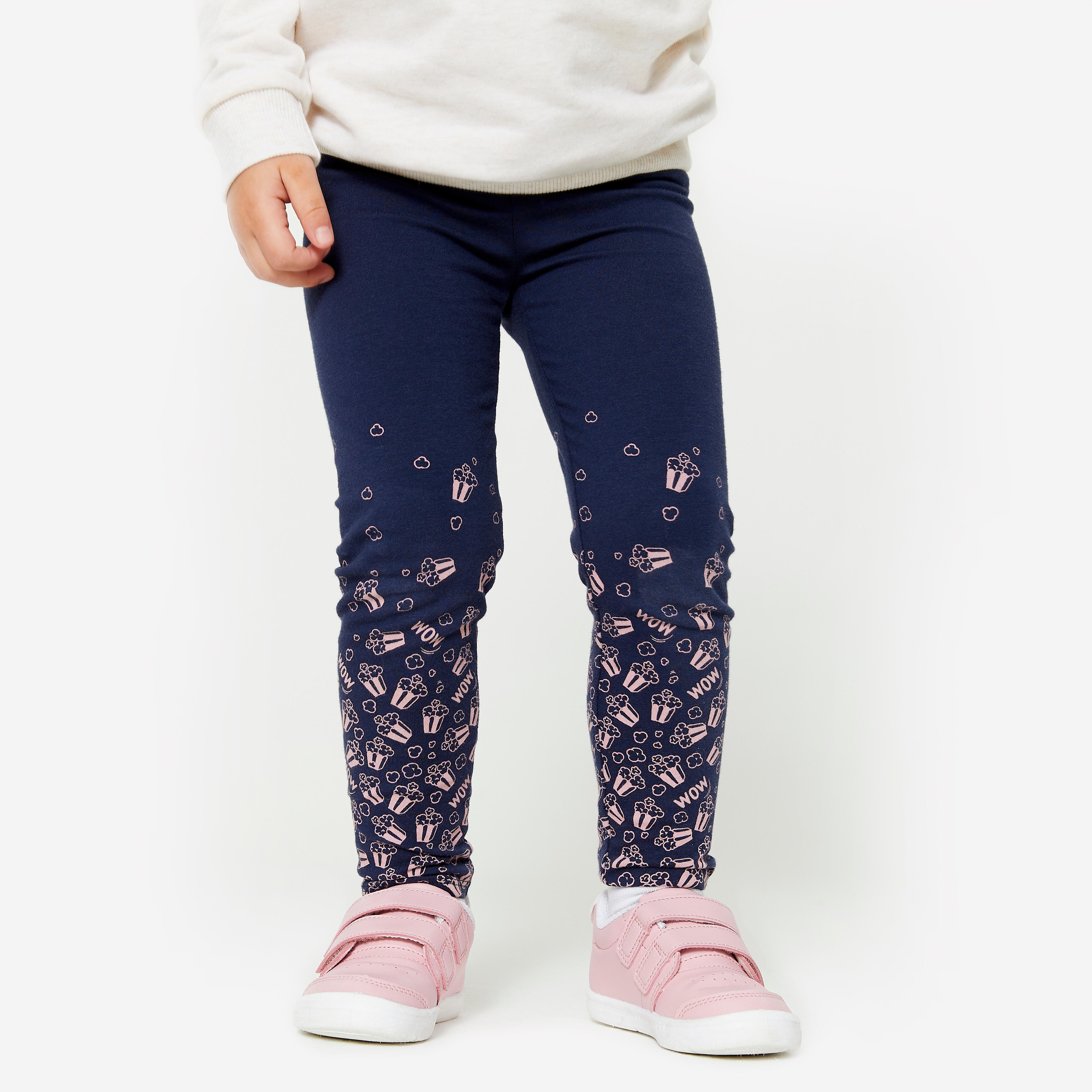 Kids' Basic Cotton Leggings - Blue/Pink with Motifs