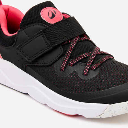 Kids' Lightweight Rip-Tab and Elasticated Laces Shoes Playful Fast - Black/Pink