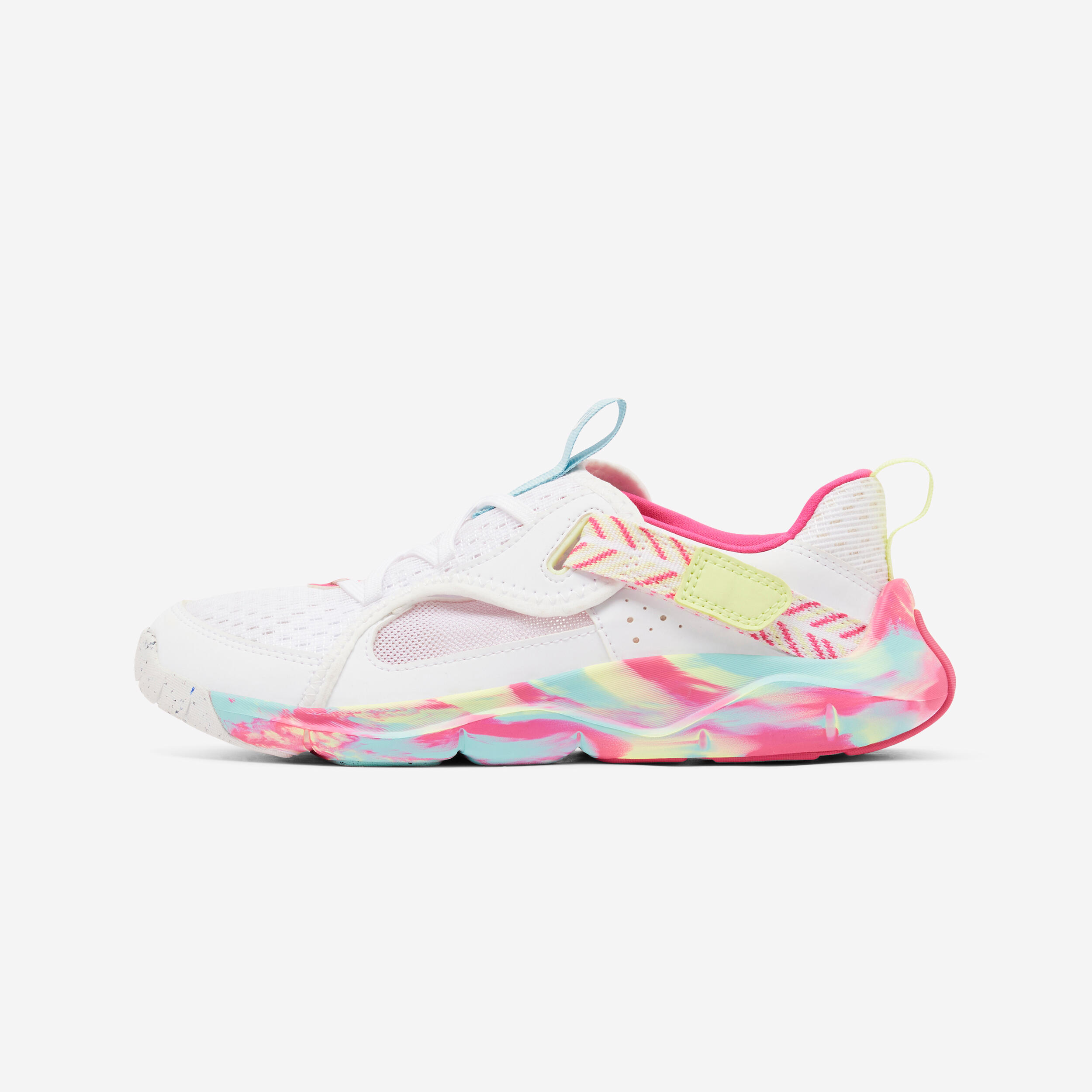 Kids’ rip-tab shoes breathable, Playful white and pink
