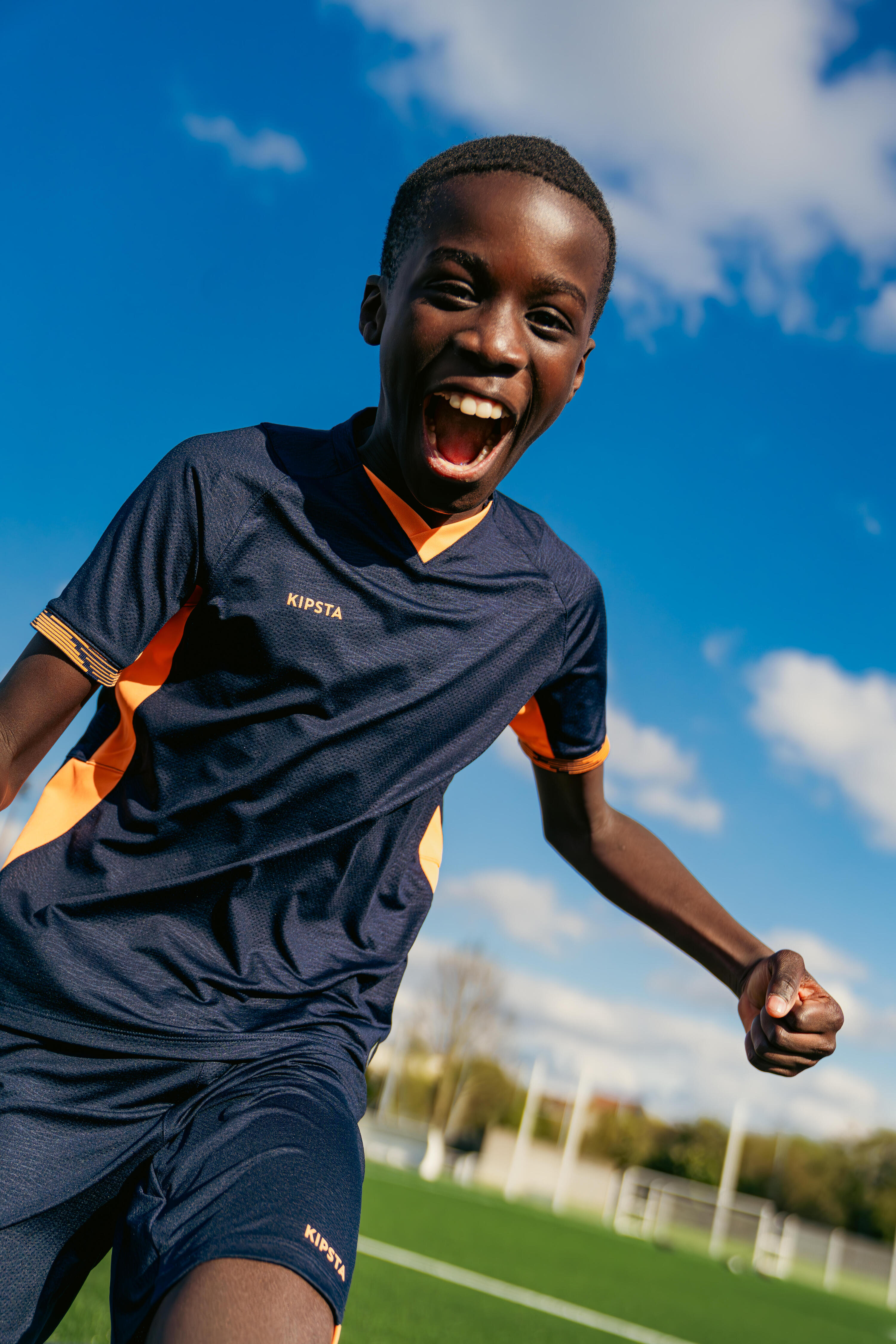 Kids' Football Shorts CLR - Navy & Orange 7/8