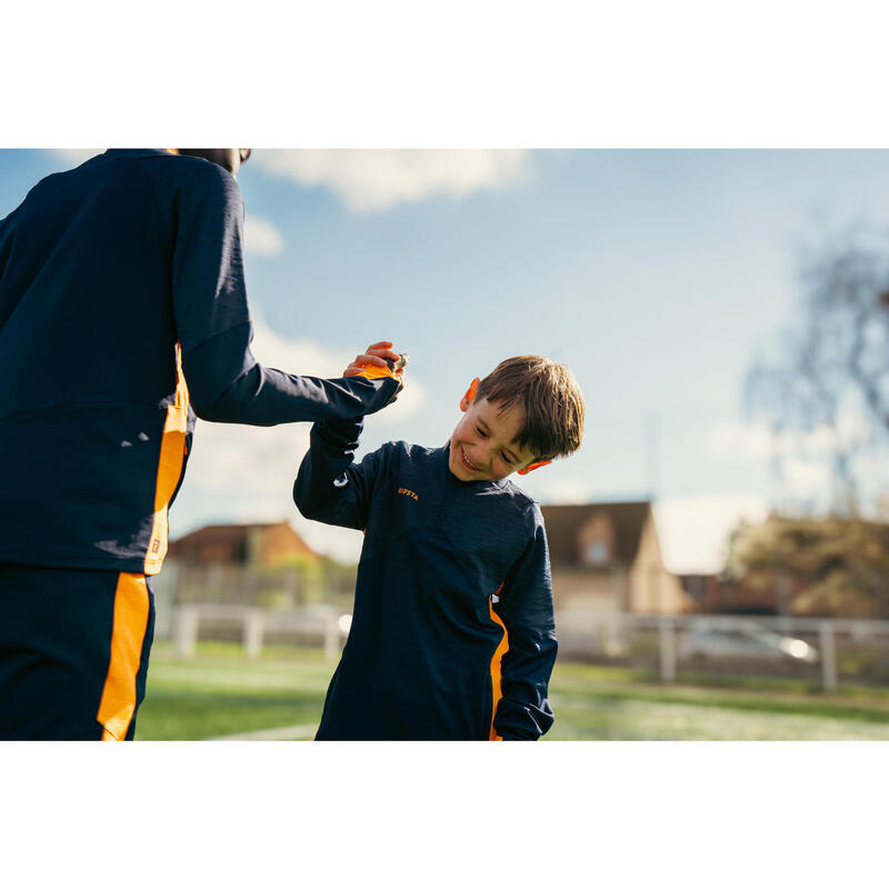 Trainingsvest met shirt met 1/2 rits voor voetbal voor kinderen CLR navy/oranje