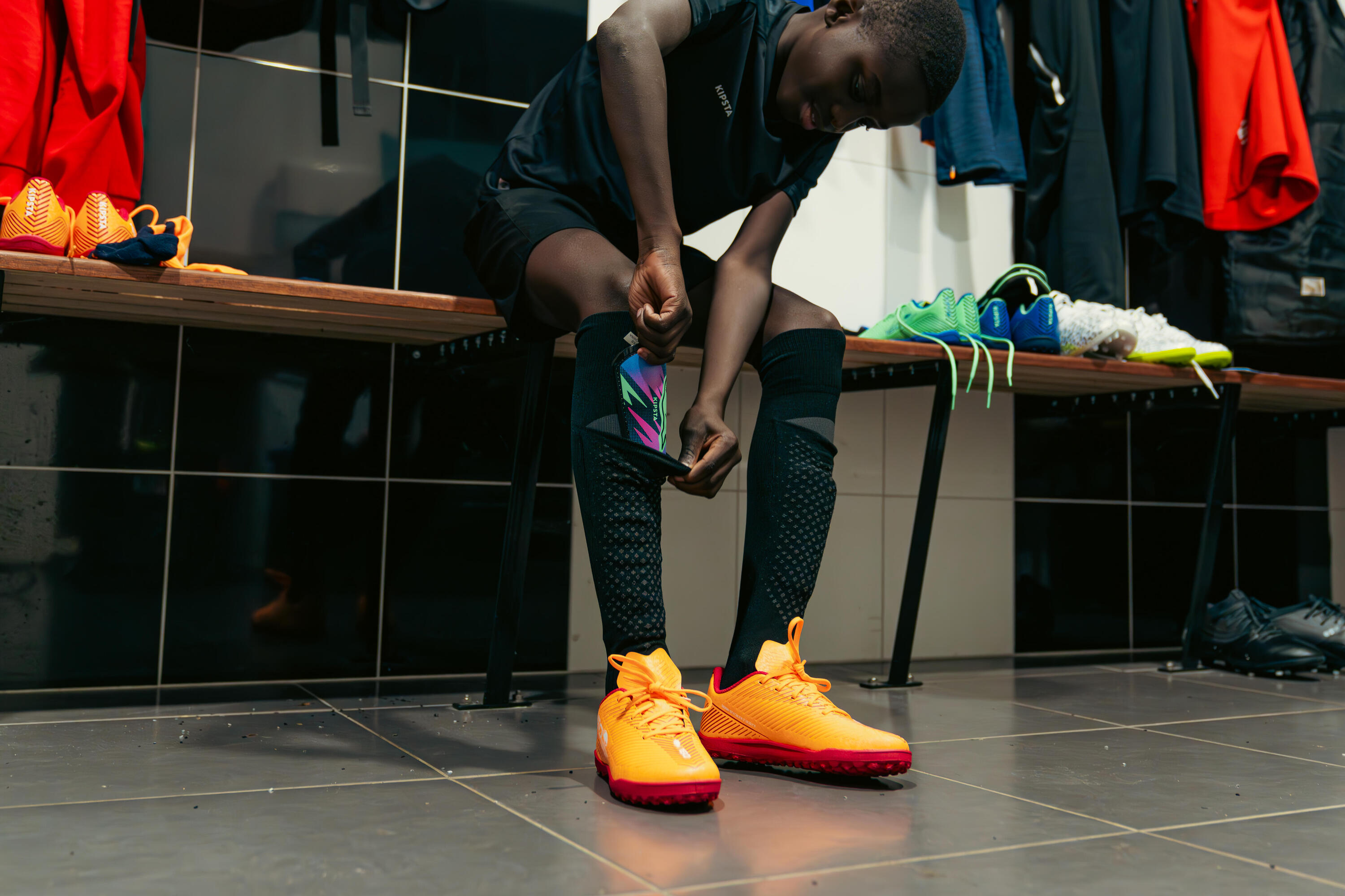 Chaussettes de football enfant easy pocket rouge 10/10
