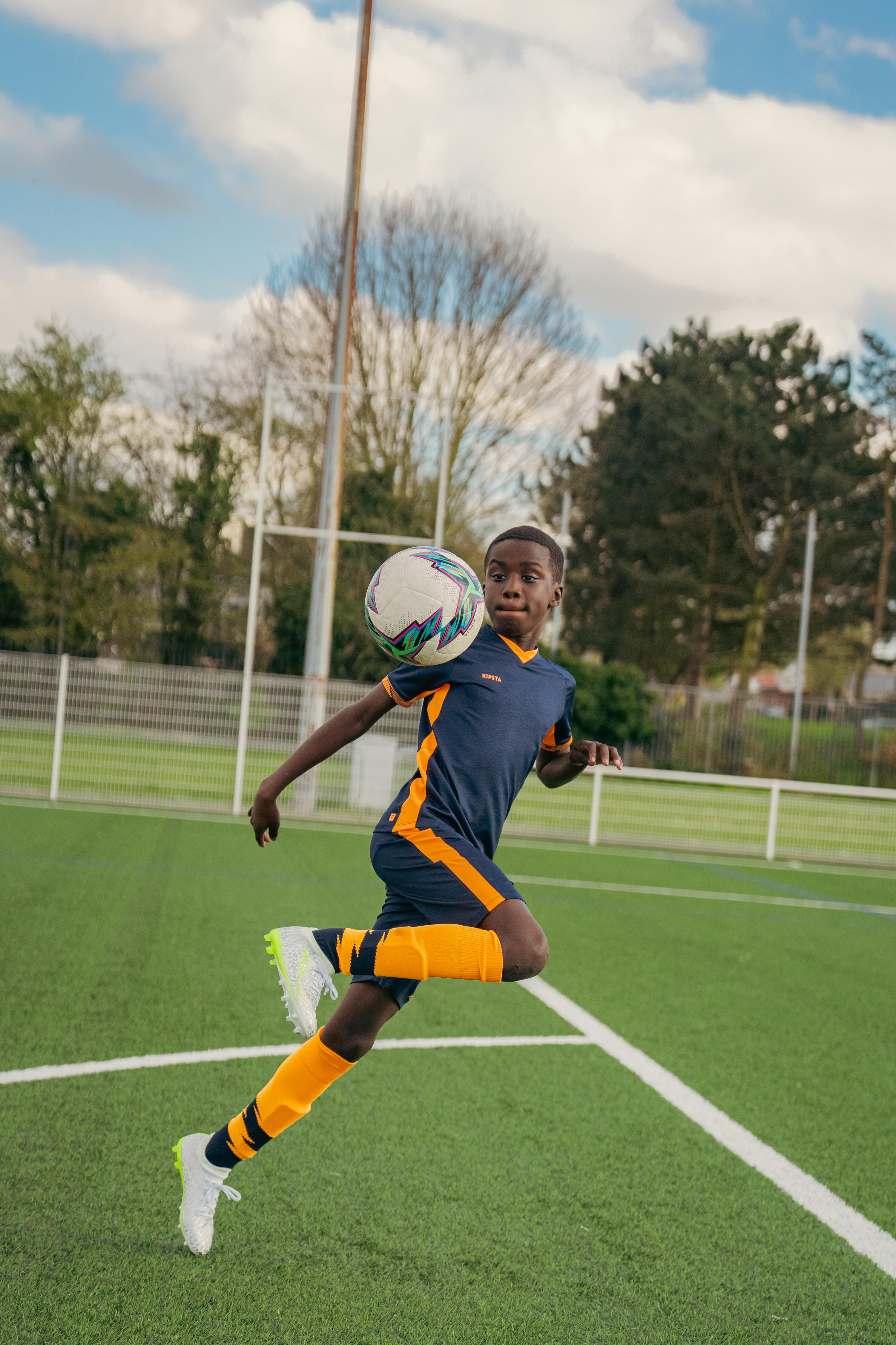 Kids' Football Shorts CLR - Navy & Orange 5/8
