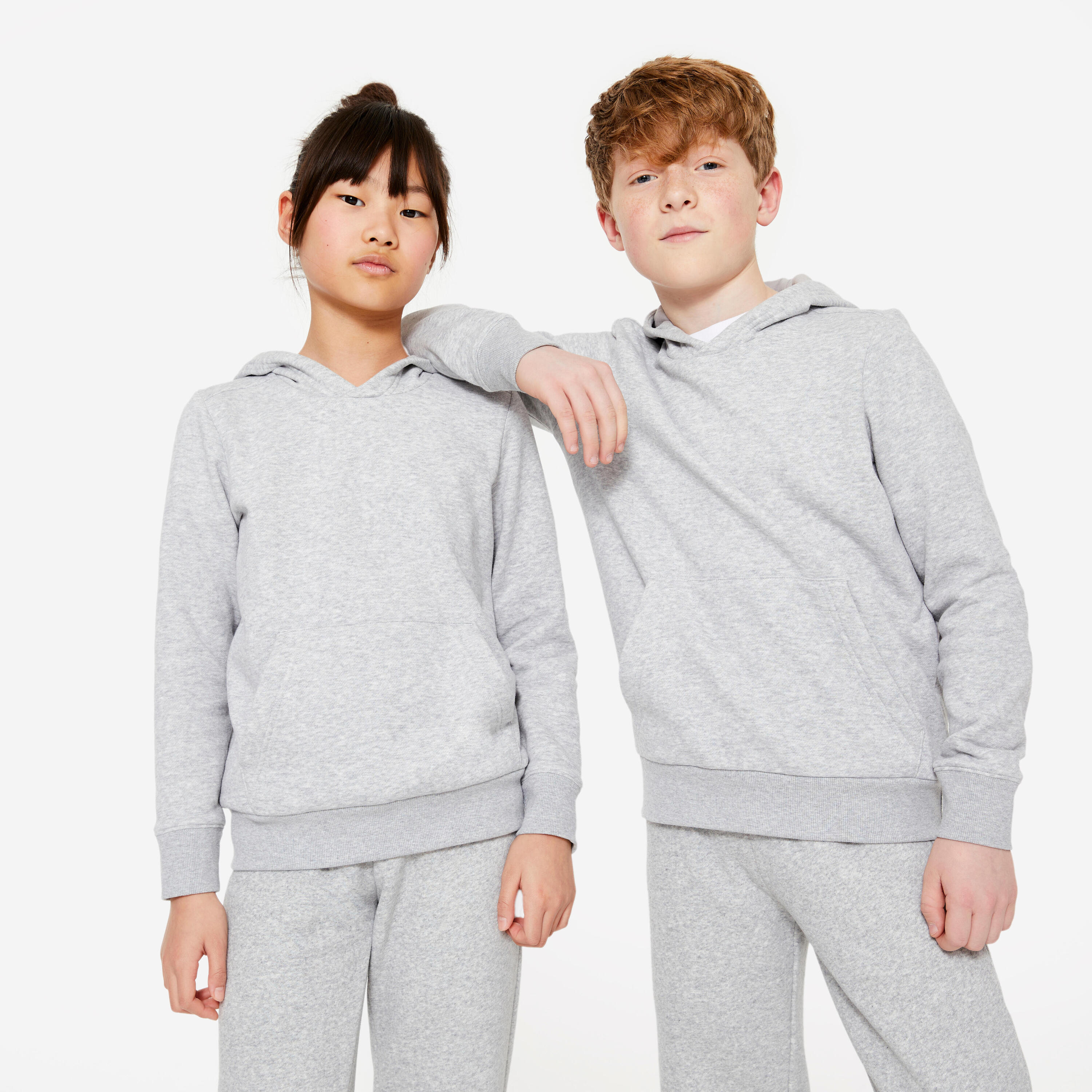 DOMYOS Felpa bambino ginnastica 500 con cappuccio pesante grigio chiaro