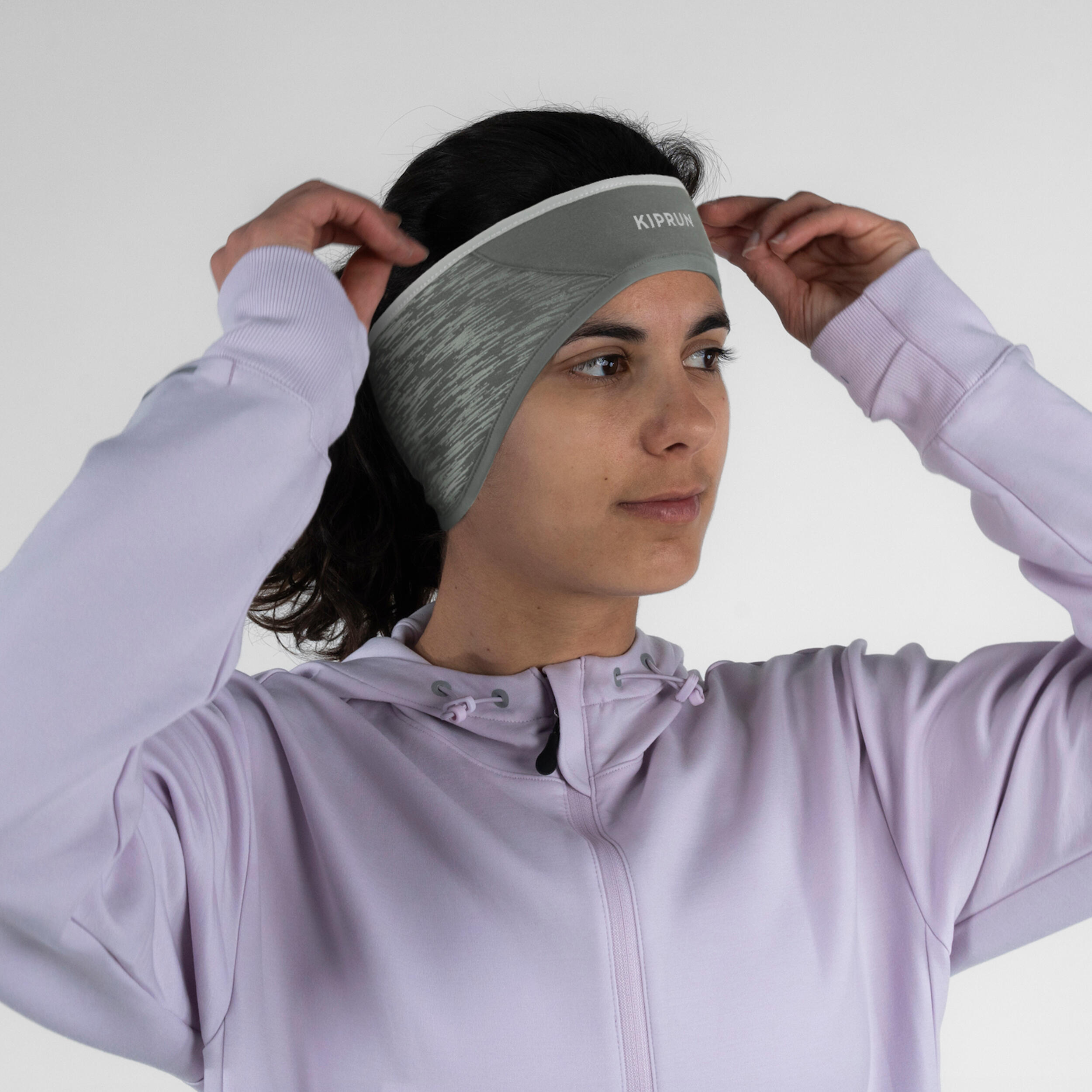 Lauf-Stirnband - Warm+ grau/khaki 5/6
