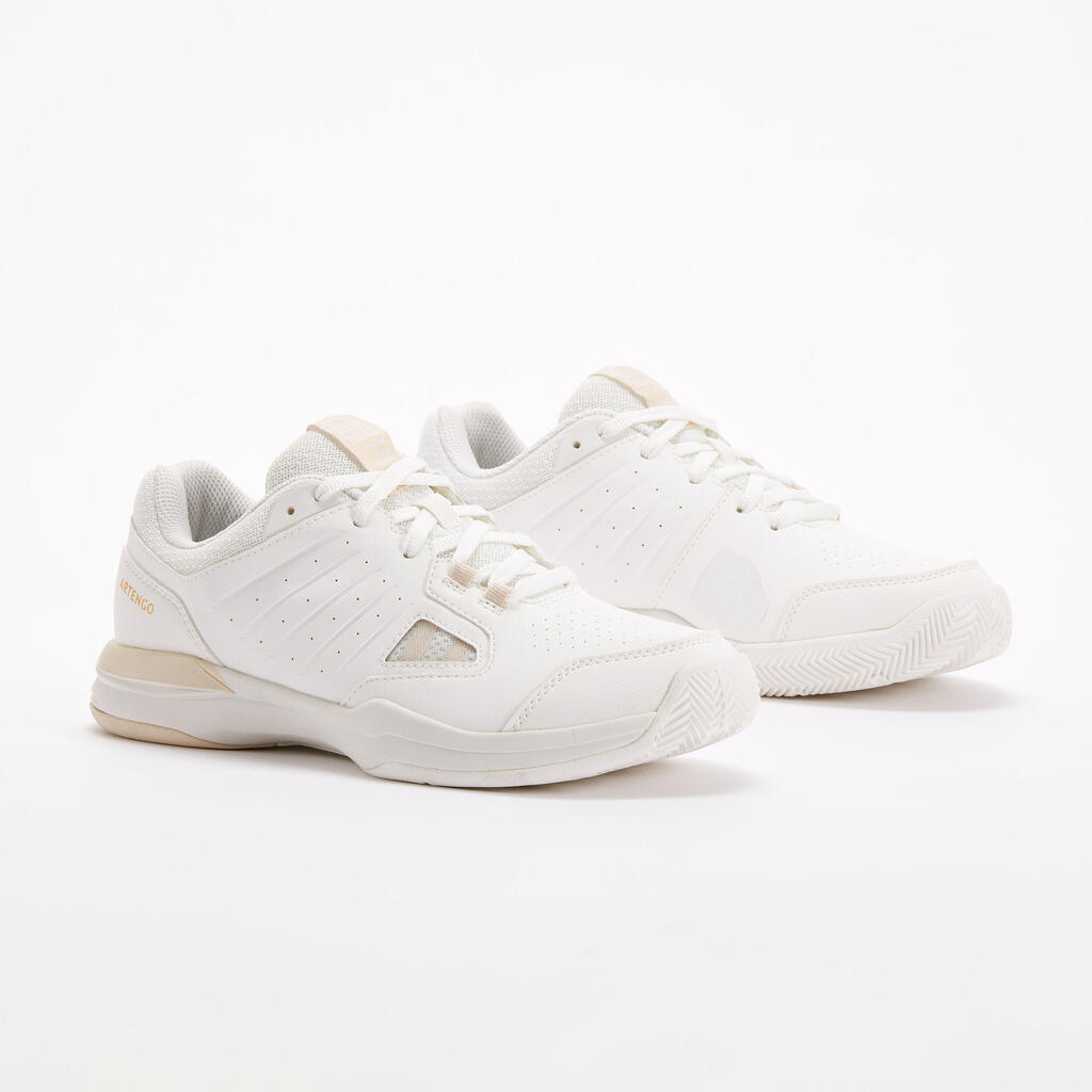 CHAUSSURES DE TENNIS  FEMME TERRE BATTUE TS500 BLANCHE MAGNOLIA