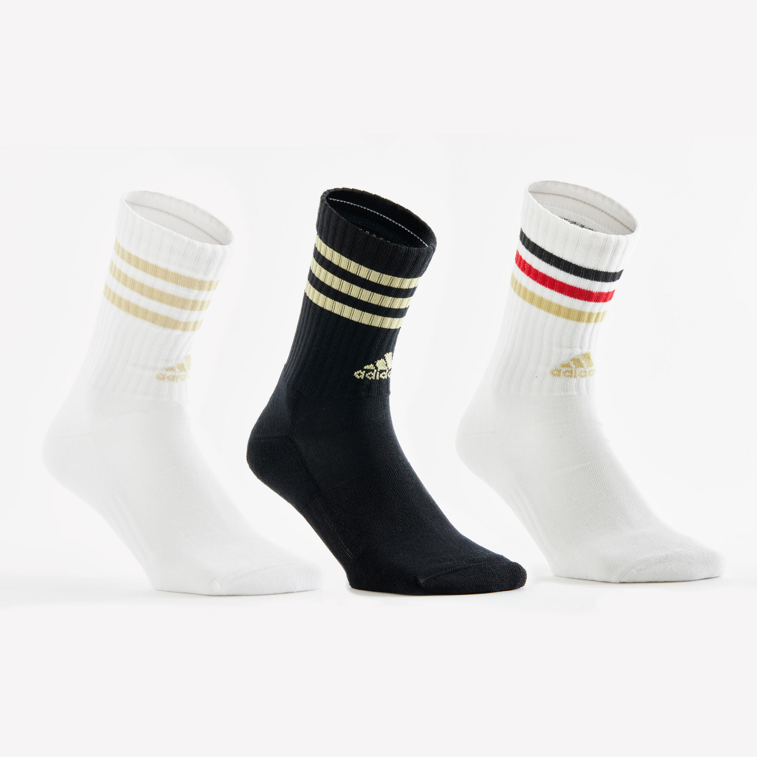 HIGH SPORTS SOCKS ADIDAS STRIPES BLACK GOLD 3 PACK