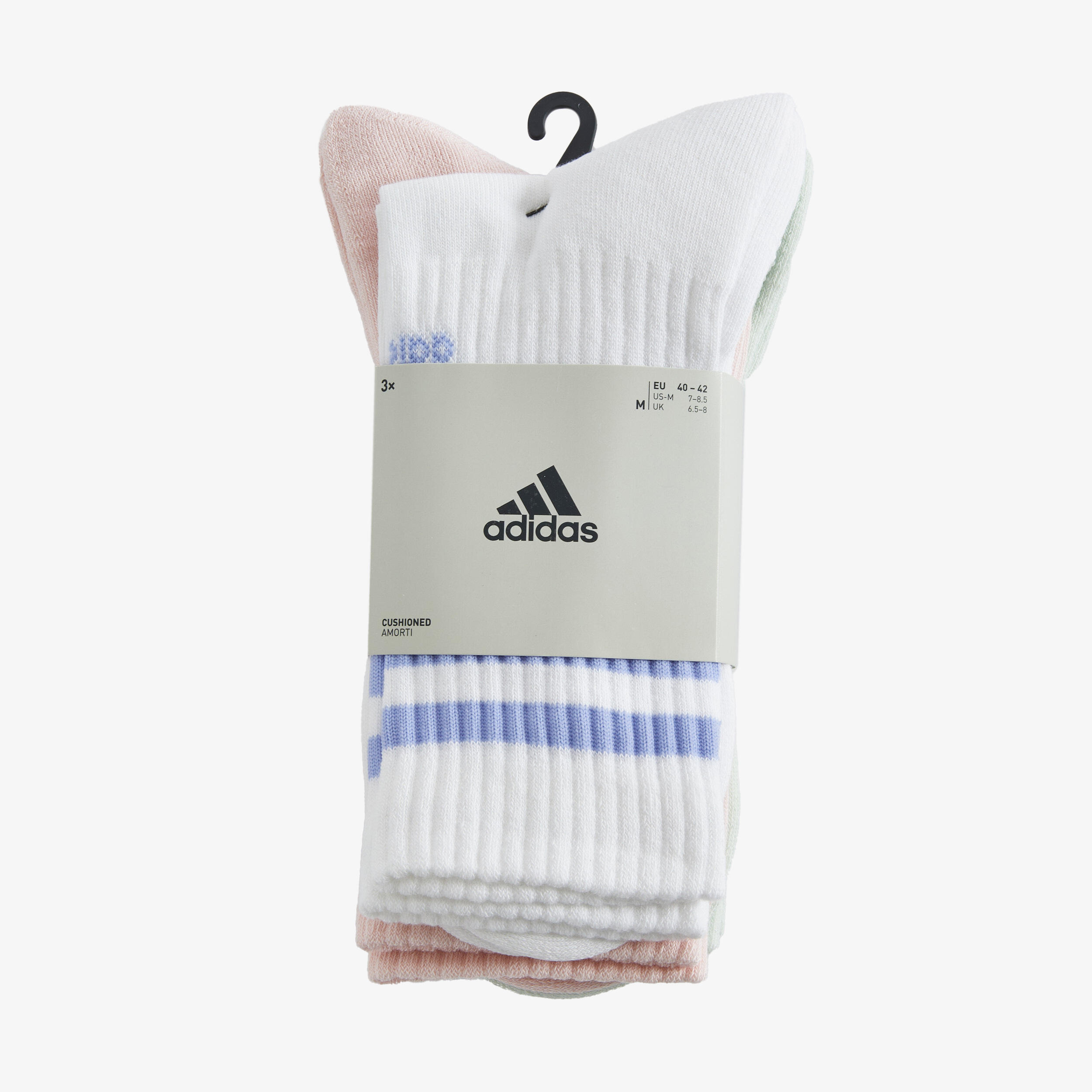 HIGH SPORTS SOCKS ADIDAS STRIPES GREEN PINK PACK OF 3