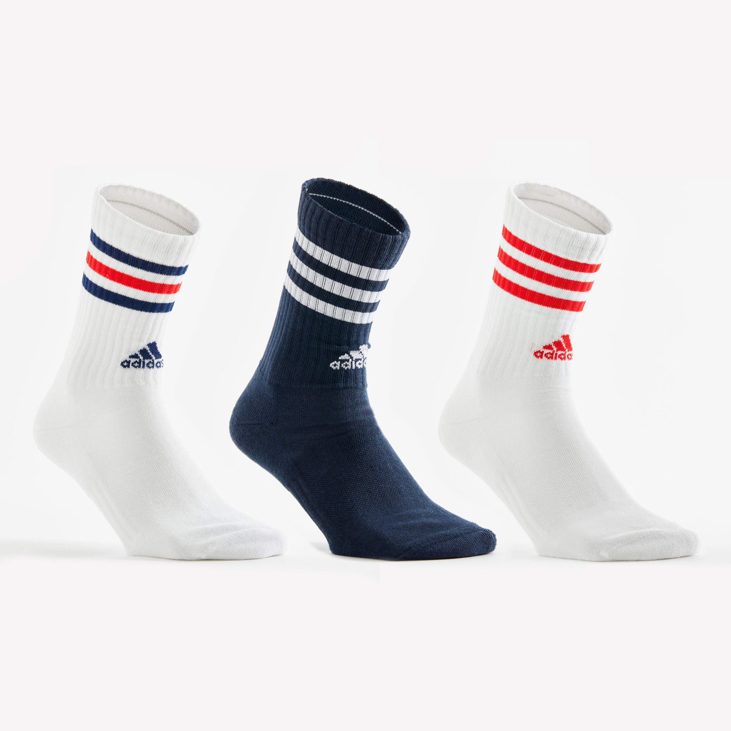 HIGH SPORTS SOCKS ADIDAS STRIPES NAVY RED PACK OF 3