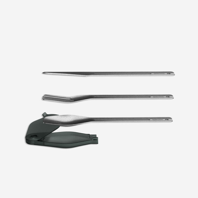 Set cubiertos acero inoxidable de 3 piezas, cuchara-tenedor-cuchillo y estuche 