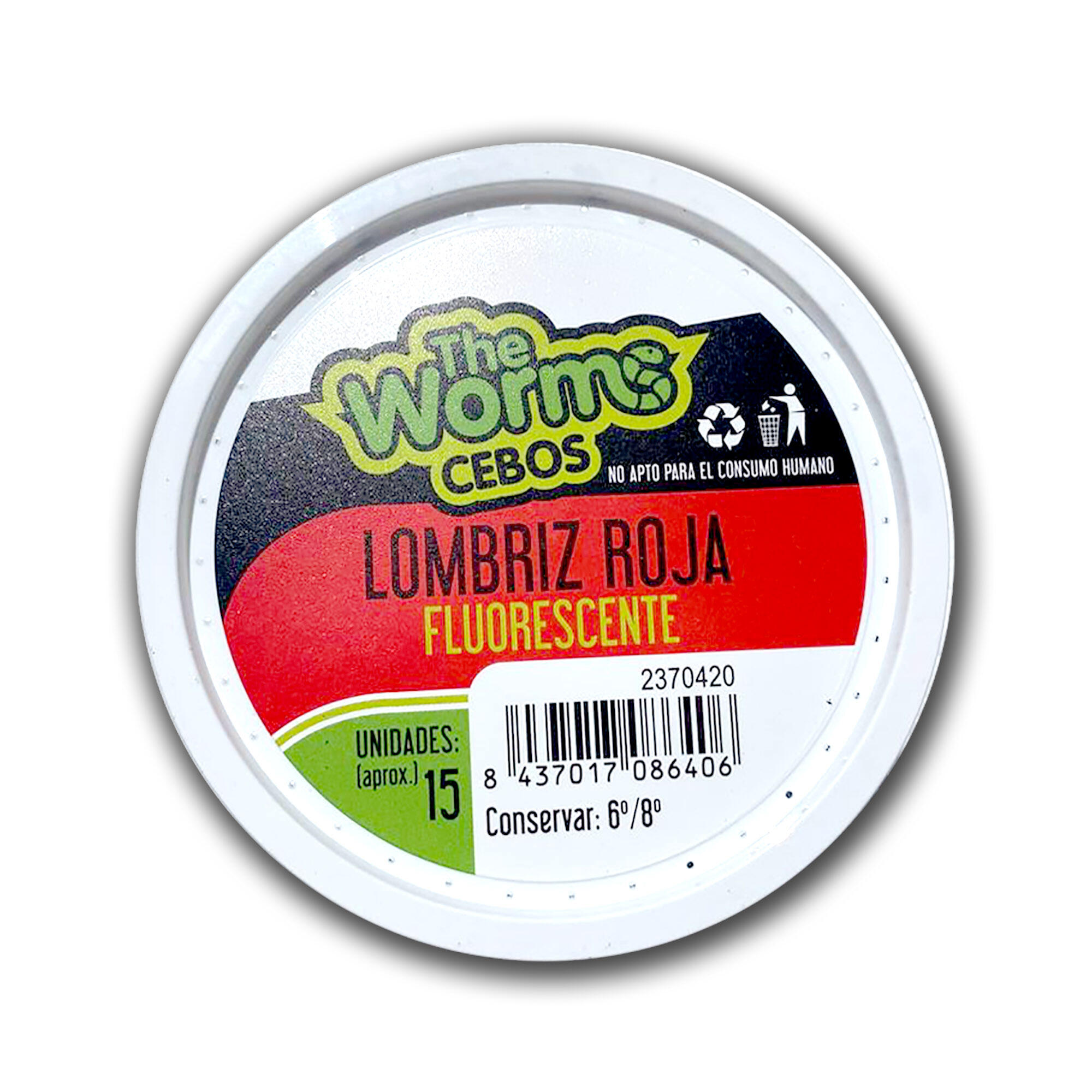 LOMBRIZ ROJA FLUORESCENTE 15 UNIDADES CEBOS RAMIRO 1/2