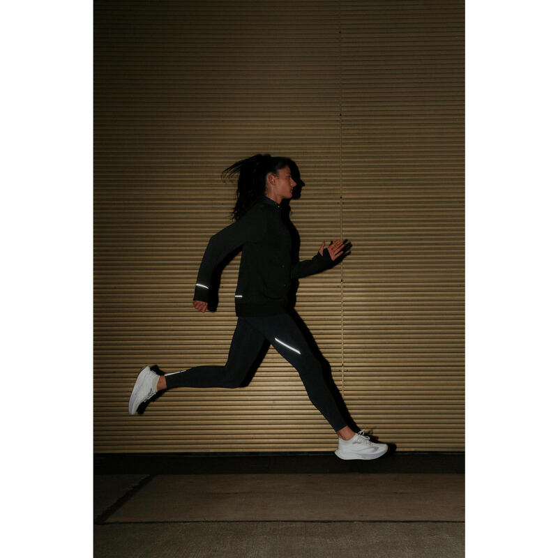 Hanorac cu glugă alergare KIPRUN Run 500 Warm Albastru abisal Damă