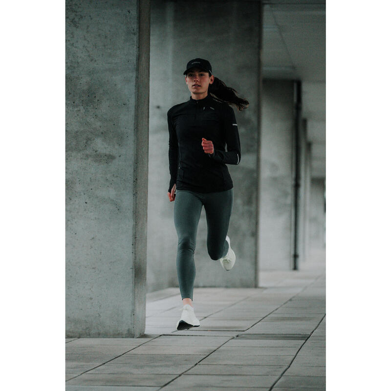 Bluză fermoar scurt alergare KIPRUN Run 500 Warm Negru Damă