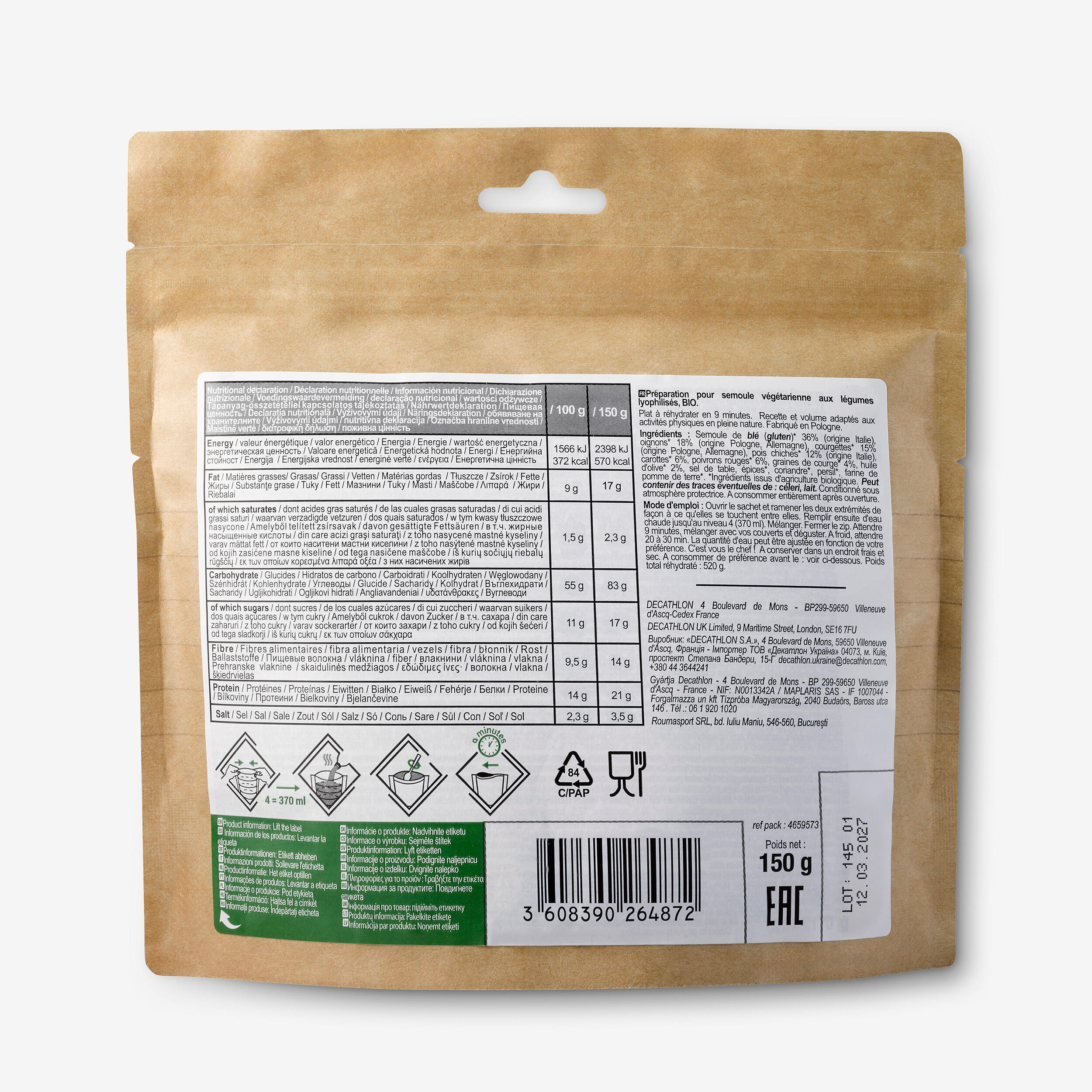 Vegetarian and organic freeze-dried meal  -Vegetable couscous - Maxi Pack -150 g 2/3