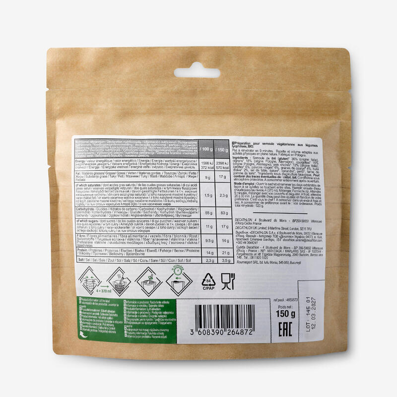 Repas lyophilisé végétarien et bio  - Semoule aux légumes - Maxi Pack - 150 g