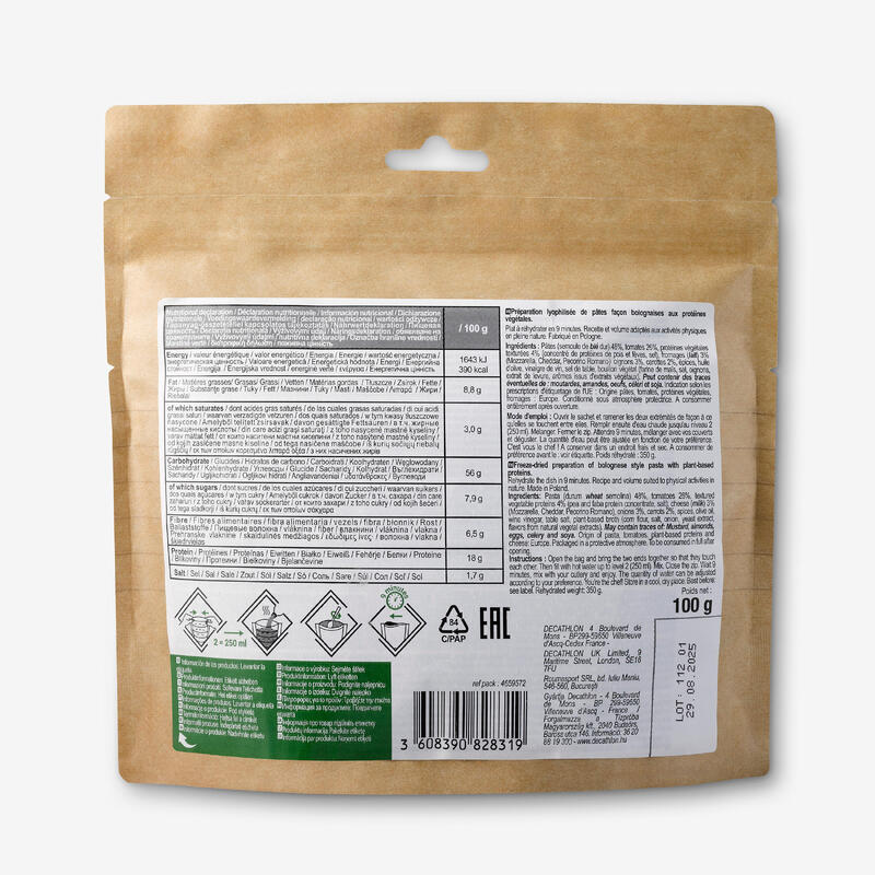 Trekkingnahrung gefriergetrocknet - Nudeln Bolognese-Art Erbsenprotein 100 g 
