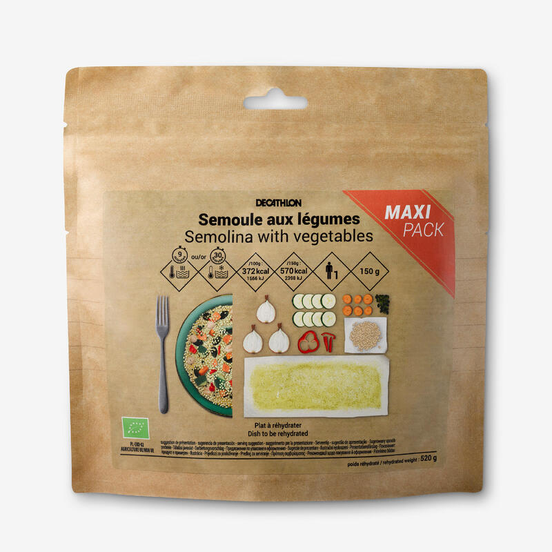 Refeição liofilizada vegetariana e bio - Sémola com legumes - Maxi Pack - 150g