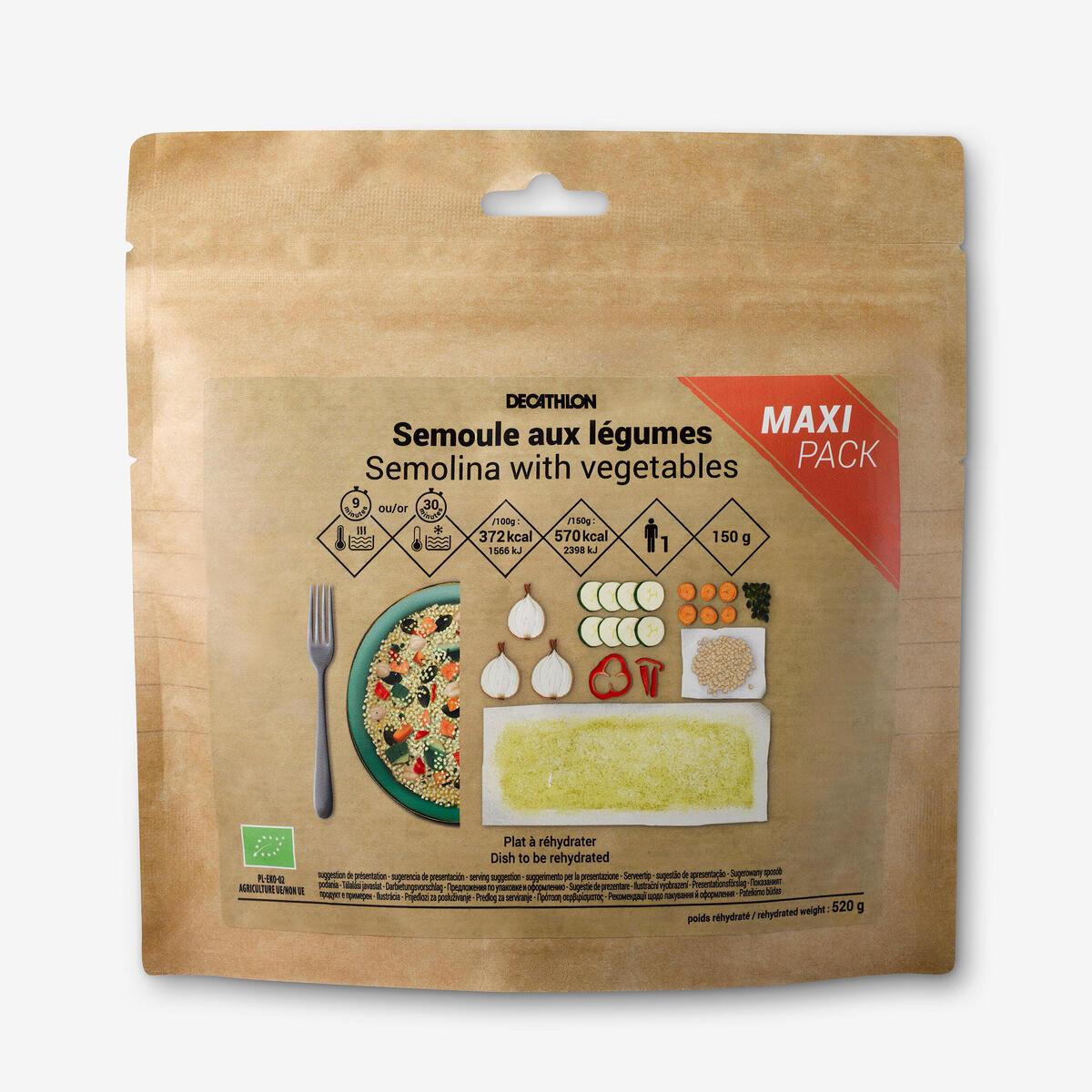 Repas lyophilisé végétarien et bio  - Semoule aux légumes - Maxi Pack - 150 g