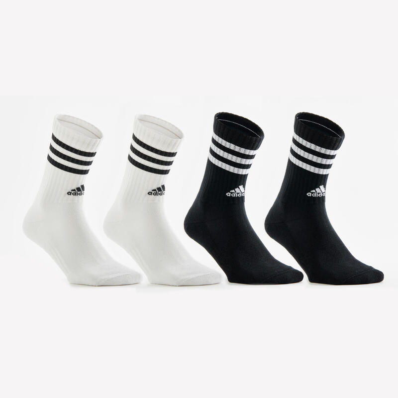 MEIAS DE DESPORTO CANO ALTO ADIDAS STRIPES PRETO BRANCO (4 PARES)