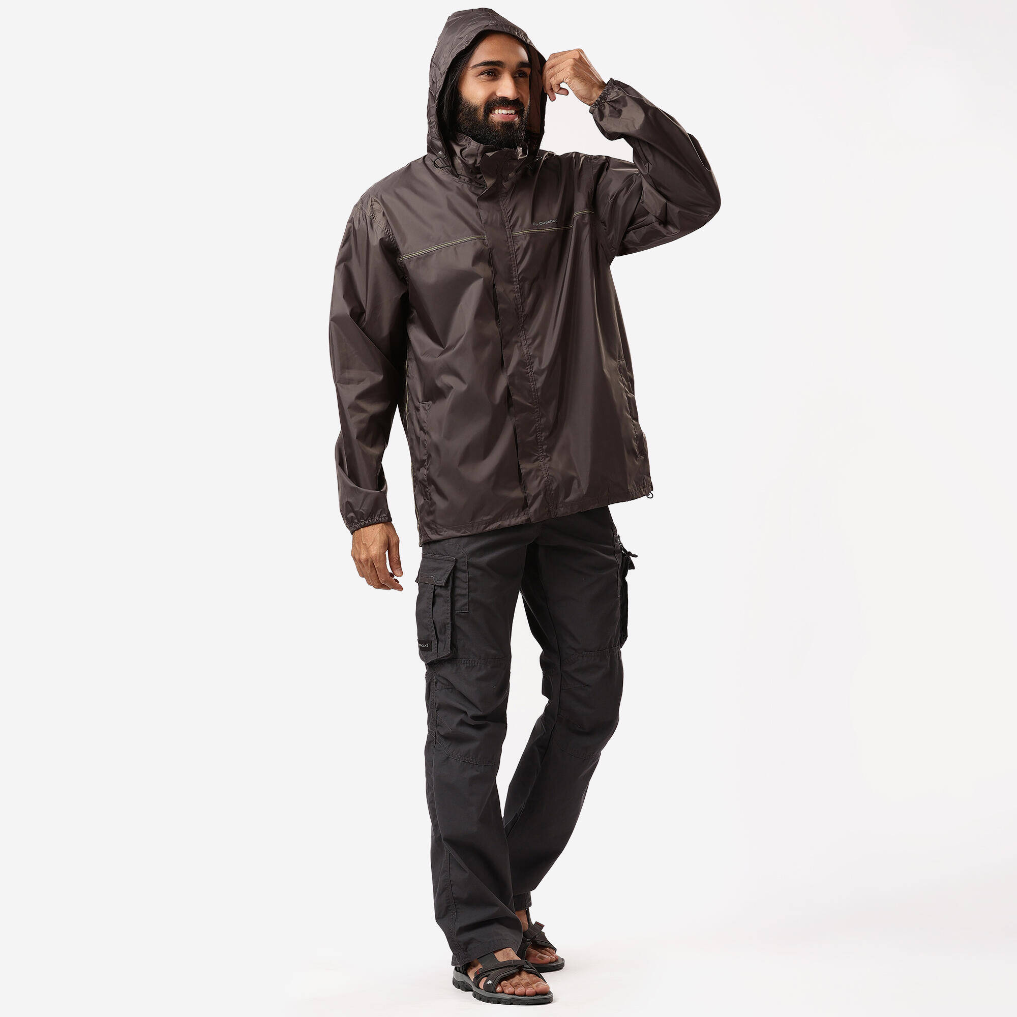 Men Full Zip Rain Jacket with Storage Pouch Brown - NH100 -  5