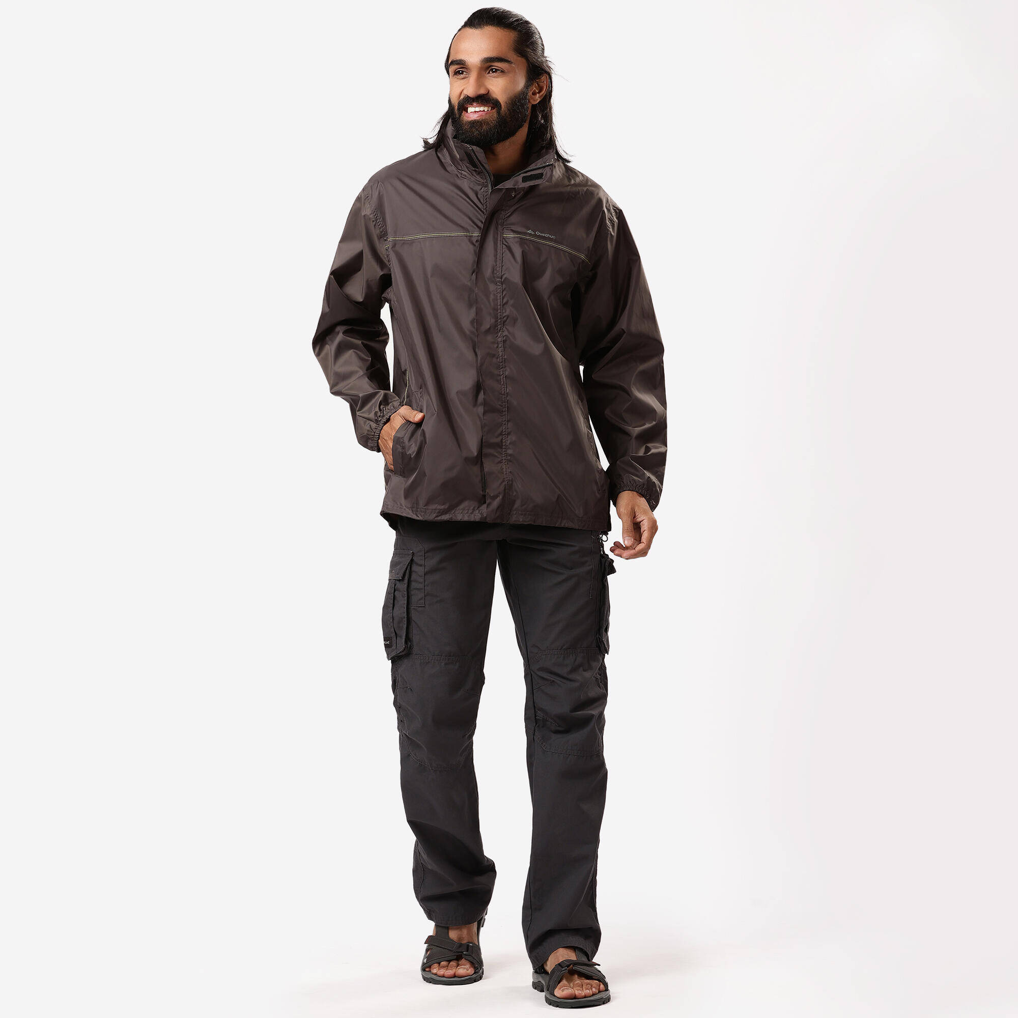 Men Full Zip Rain Jacket with Storage Pouch Brown - NH100 -  4