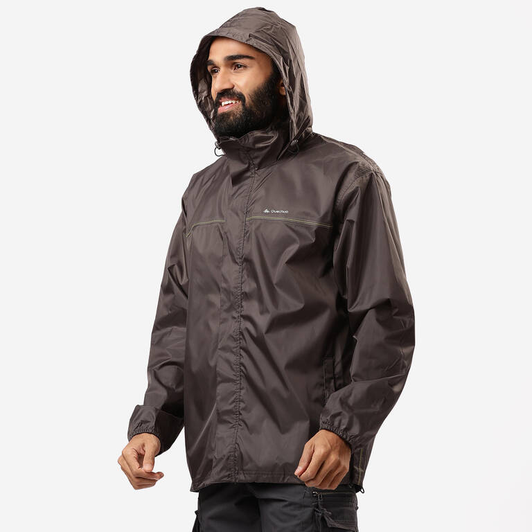 Men Full Zip Rain Jacket with Storage Pouch Brown - NH100