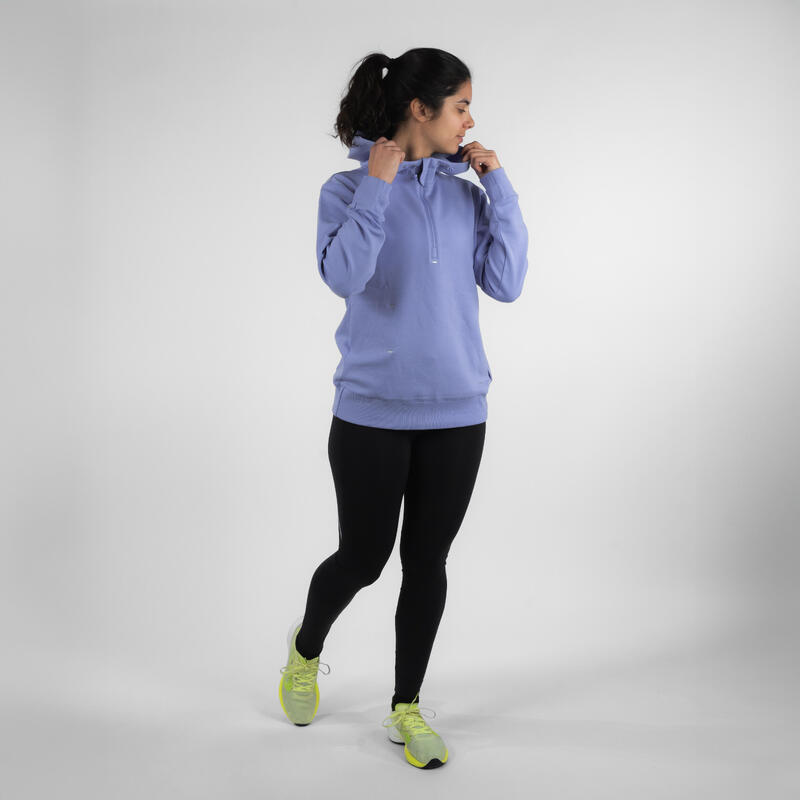 Sudadera con capucha de running Mujer - KIPRUN Run 500 Warm Violeta hortensia 