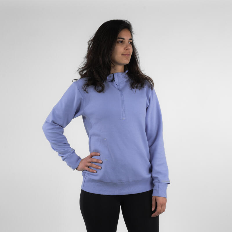 Sudadera con capucha de running Mujer - KIPRUN Run 500 Warm Violeta hortensia 