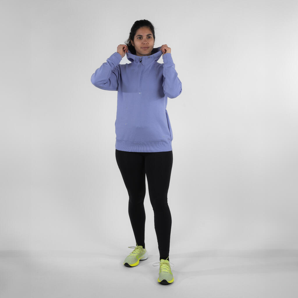 WOMEN'S KIPRUN RUN 500 WARM HOODED RUNNING JUMPER - DEEP BLUE