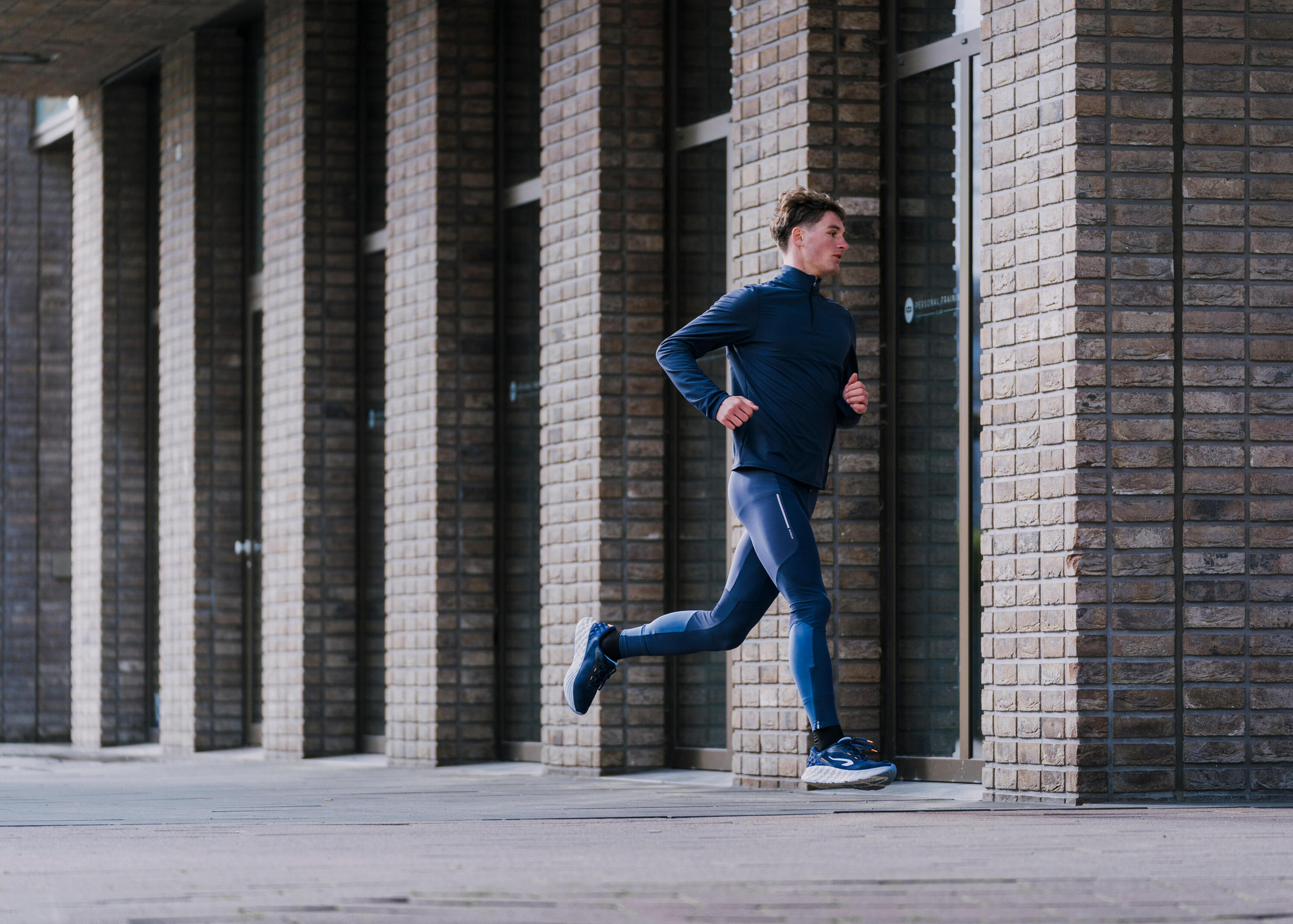 T-shirt zip chaud manches longues de running homme - kiprun run 500 warm bleu 8/12