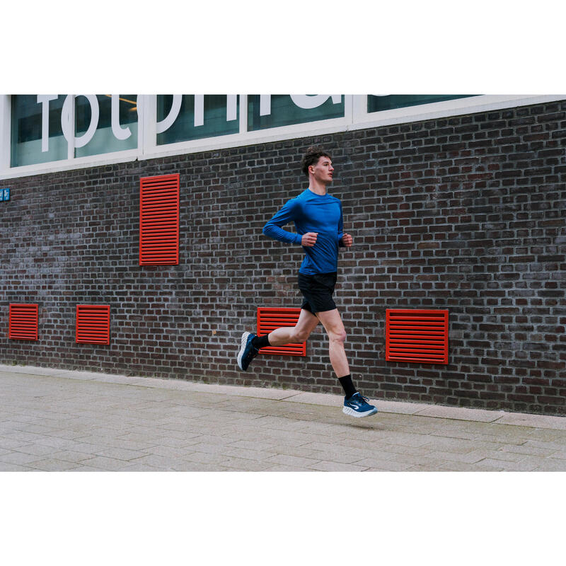 Naadloos hardloopshirt met lange mouwen voor heren Run 500 blauw