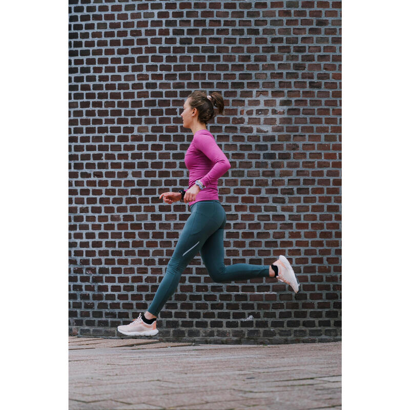 Legging chaud de running Femme, KIPRUN Run 500 Warm Vert fumé