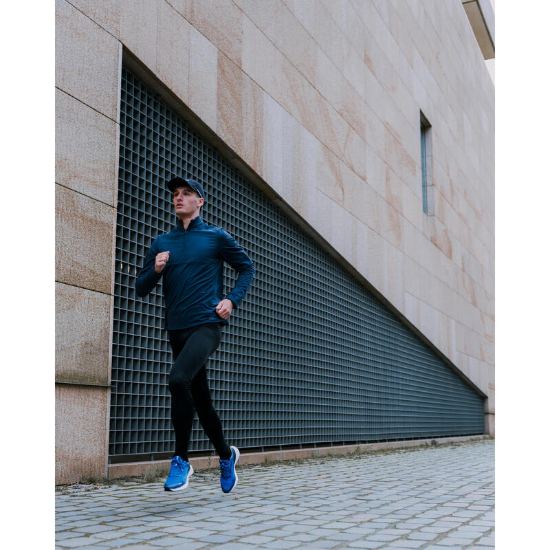 T-shirt zip chaud manches longues de running Homme - KIPRUN Run 500 Warm Bleu