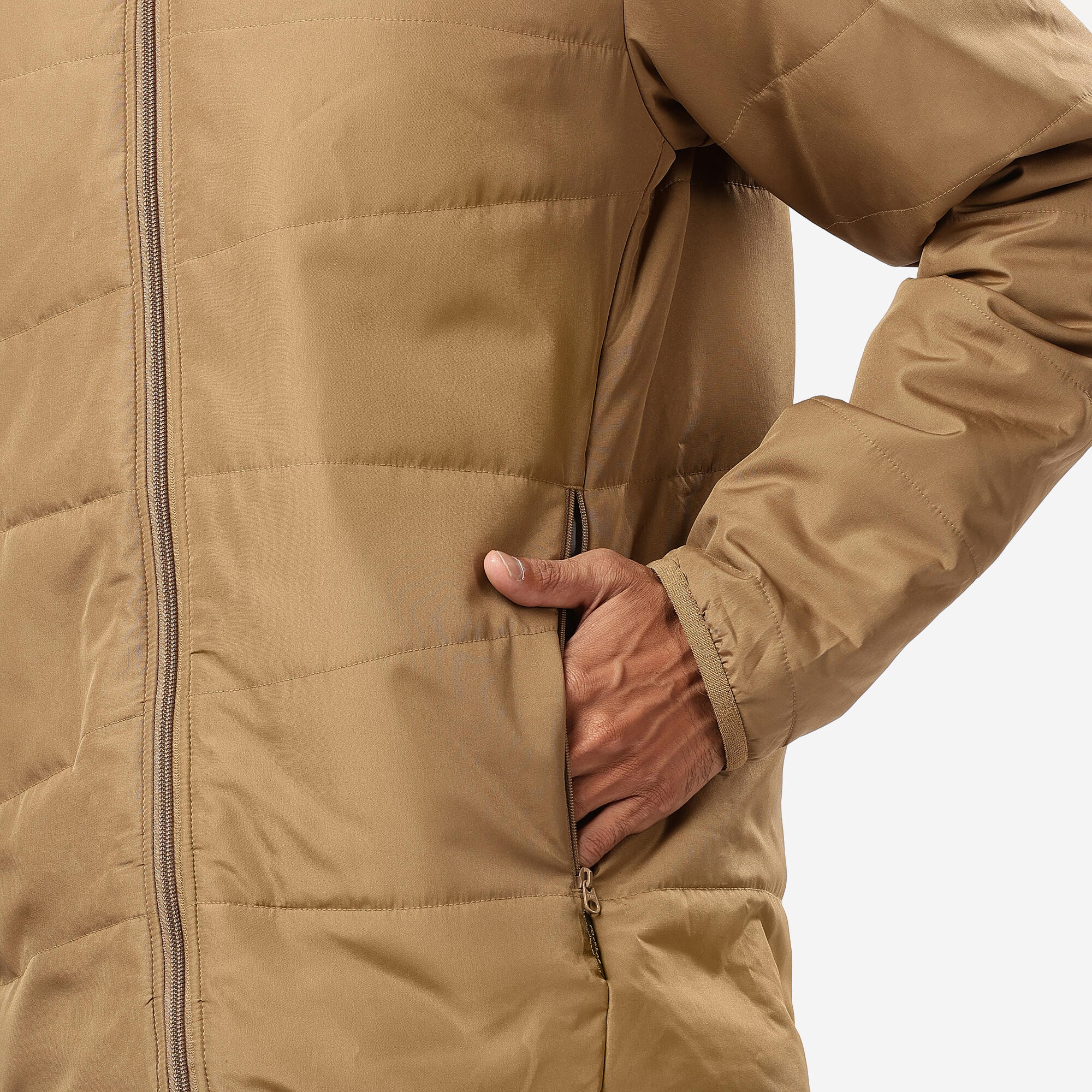 Men Puffer Jacket for Trekking - MT50 Brown