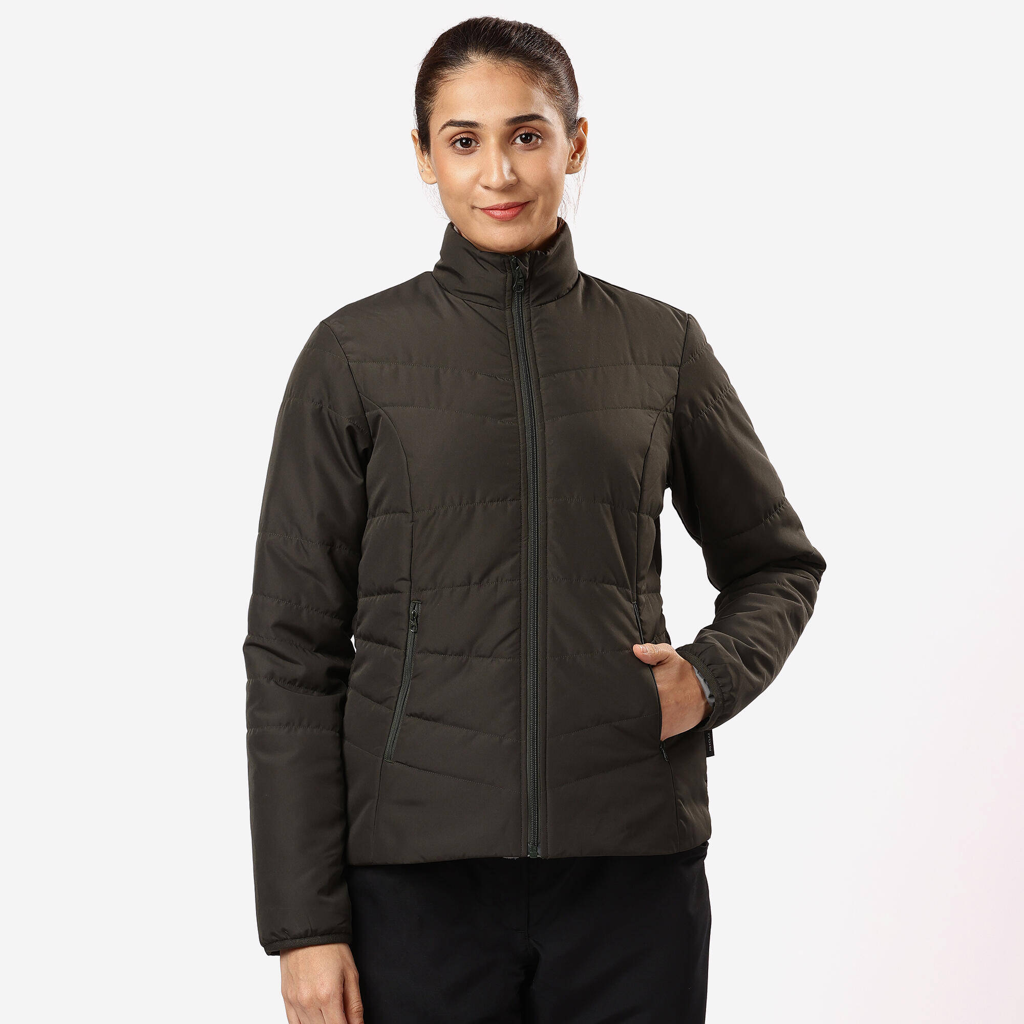 Women’s synthetic trekking down jacket, MT50 5°C - Green -  5