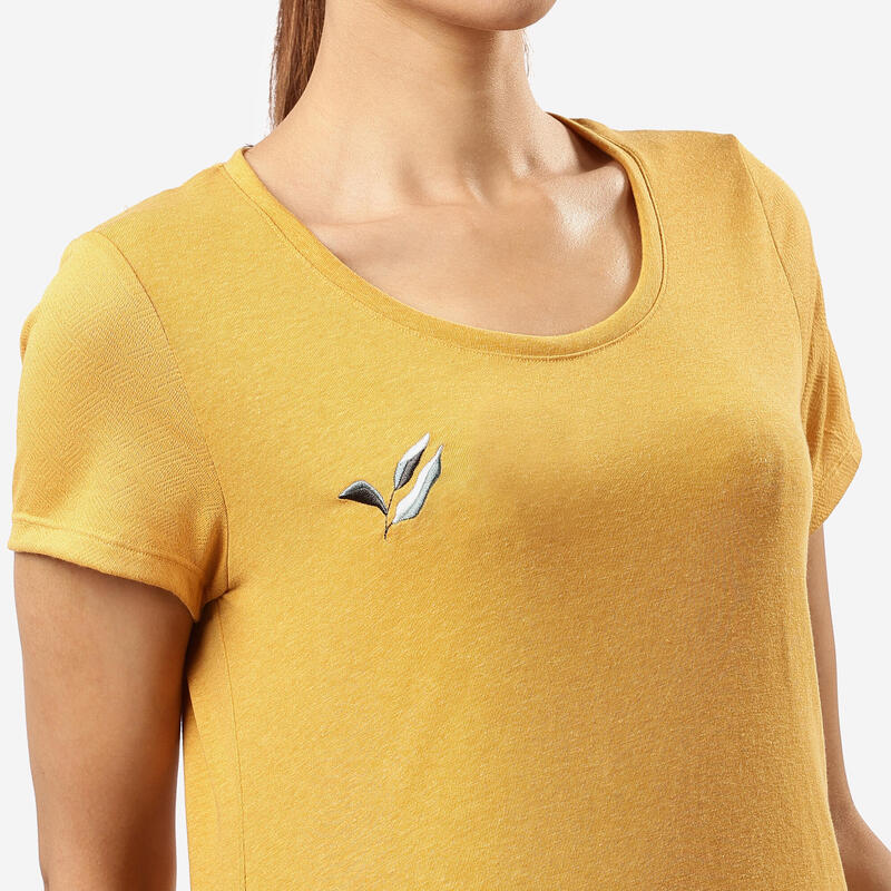 Tricou Drumeție în natură NH500 Galben Damă 
