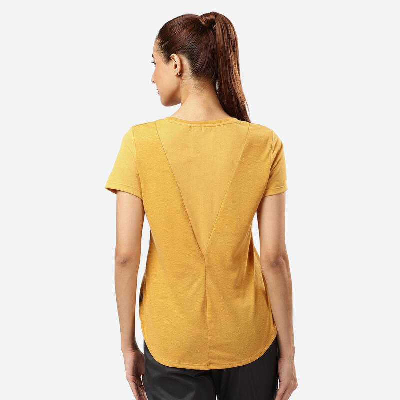 Tricou Drumeție în natură NH500 Galben Damă 
