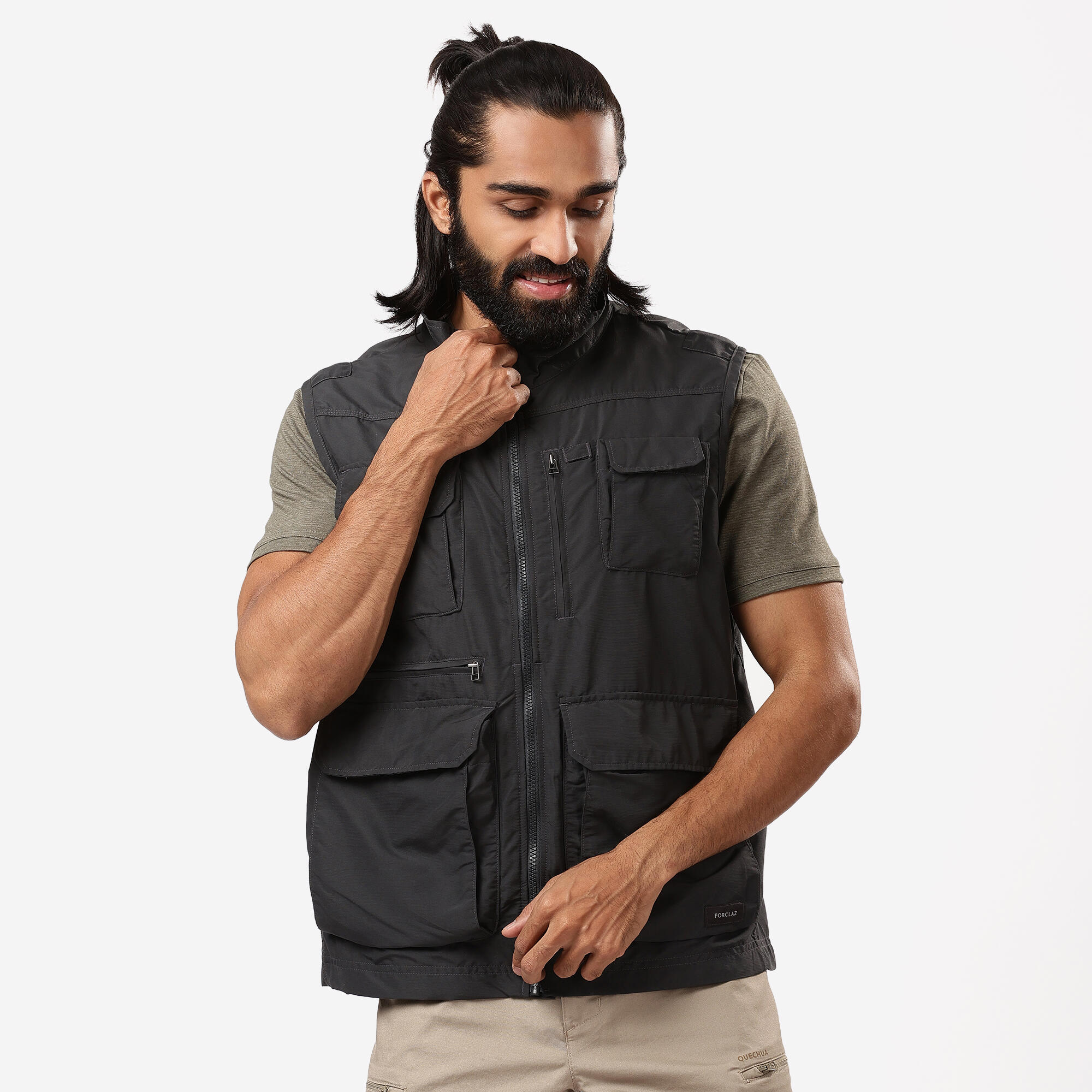 Men Multi-Pocket Vest Jacket Grey - Travel 100 image
