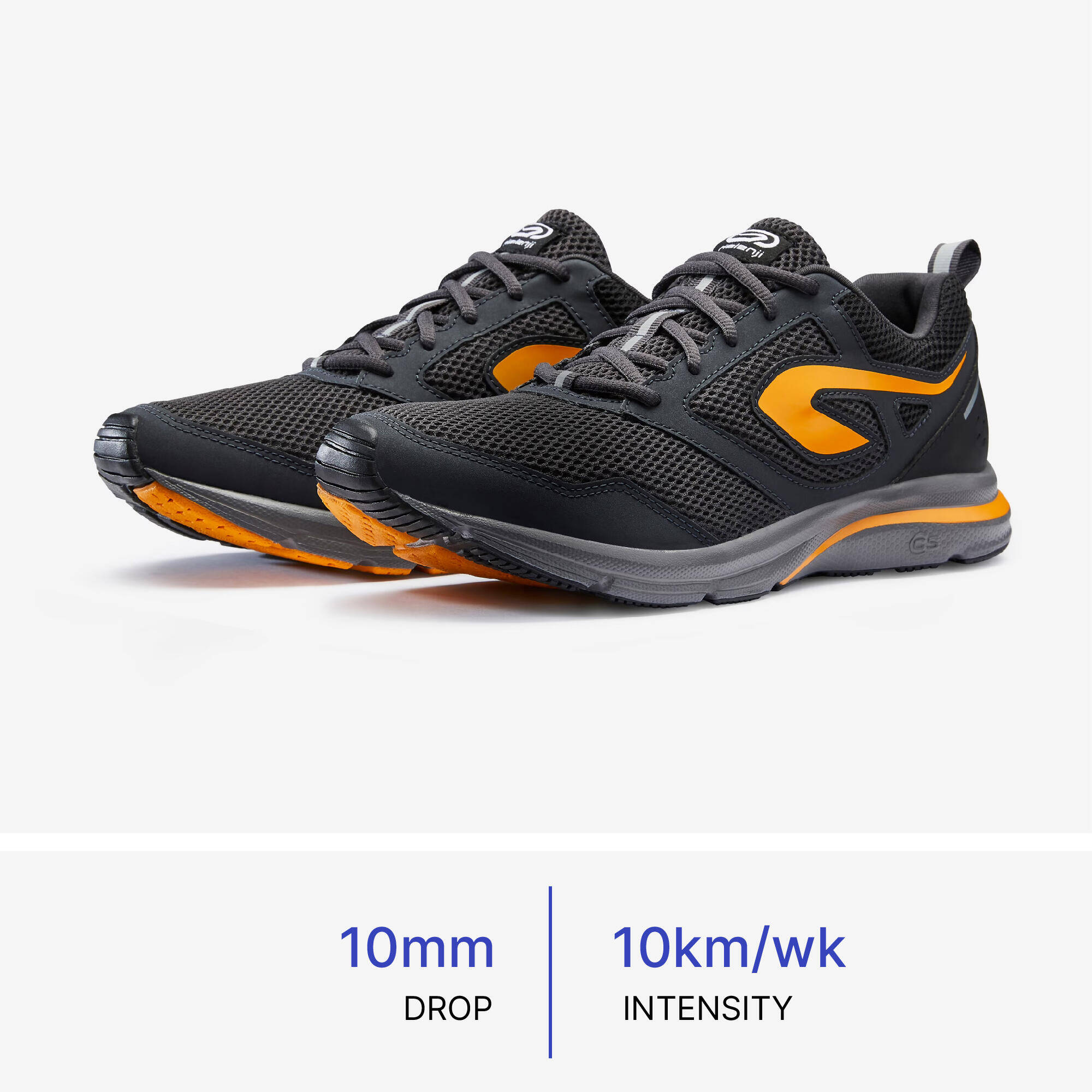 Men Running Shoes Comfort Fit, Upto 10km/week, Run Active - Black and Orange -  1