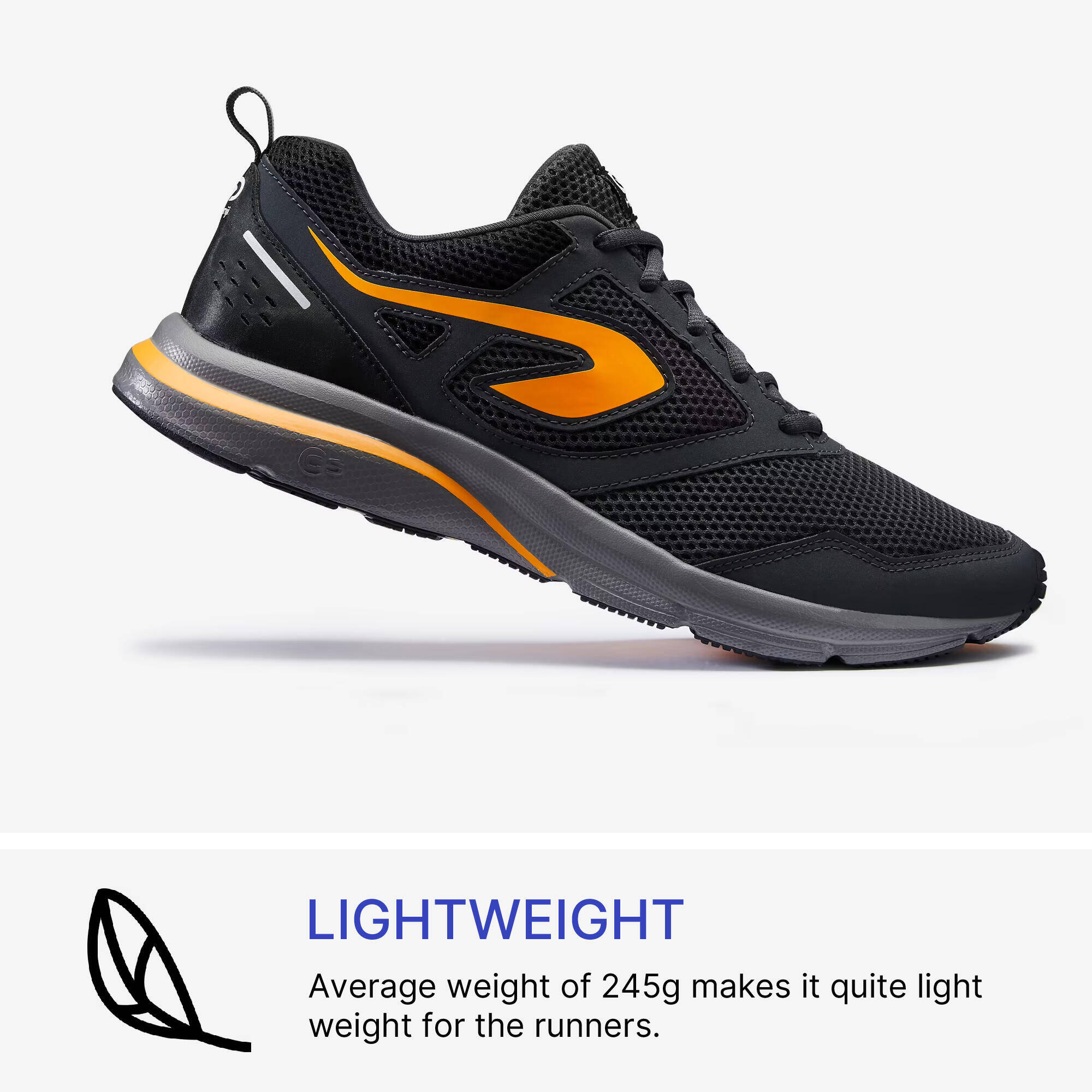 Men Running Shoes Comfort Fit, Upto 10km/week, Run Active - Black and Orange -  2