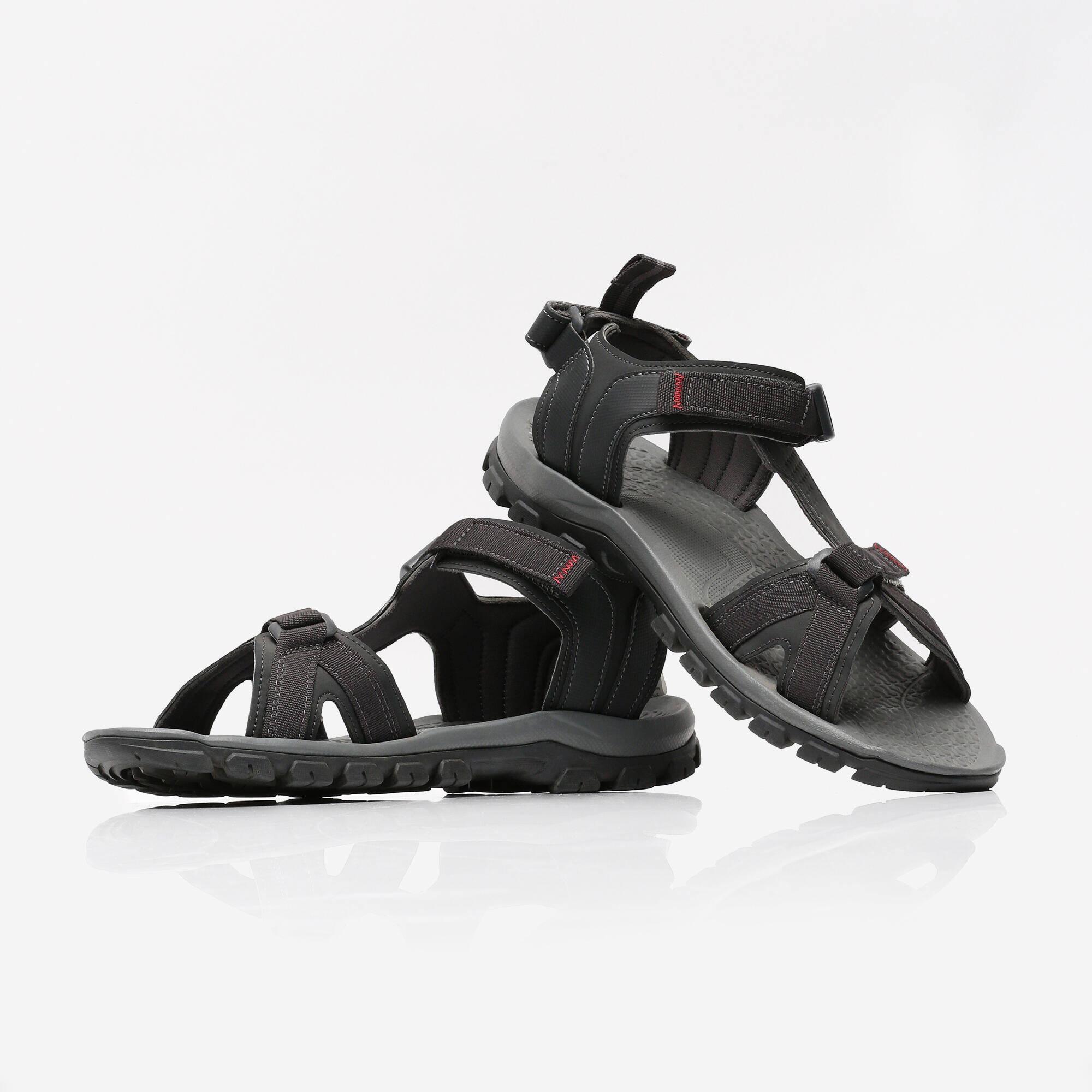Men Water Resistant Sports Sandals with Velcro & Buckled Strap Grey - NH500 -  1