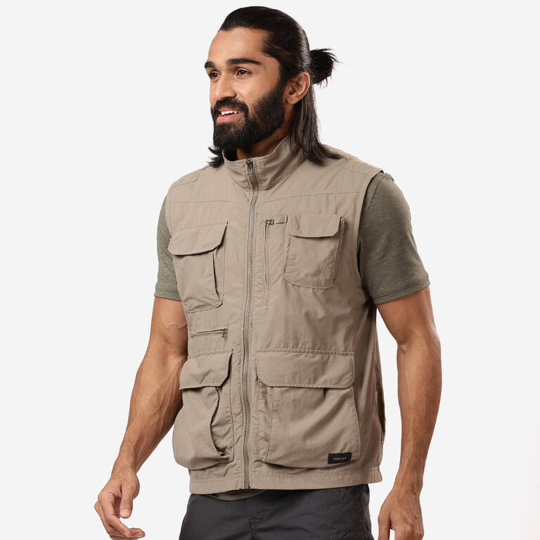 Men Multi-Pocket Vest Jacket Brown - Travel 100